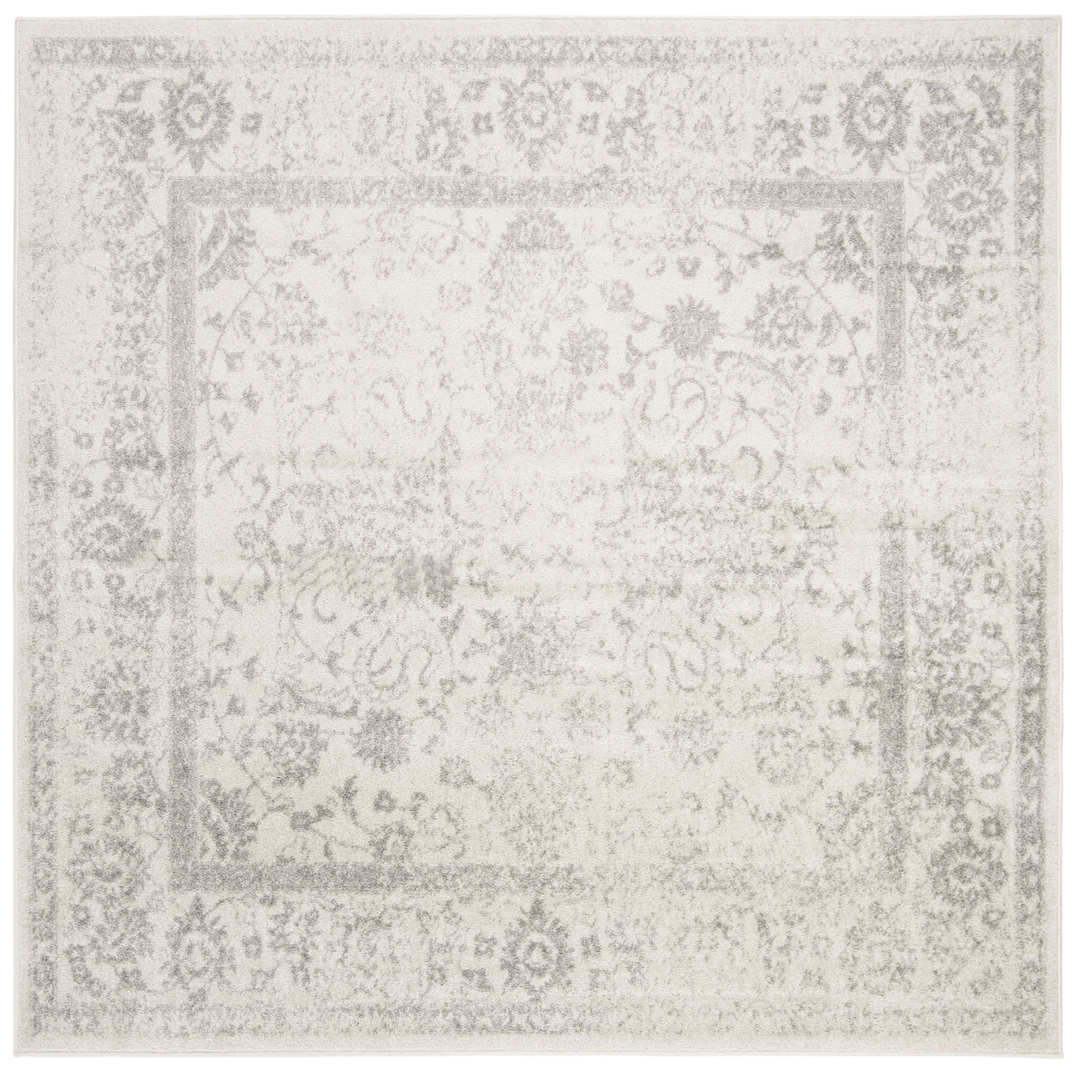 Ivory and Silver Square Washable Synthetic Area Rug