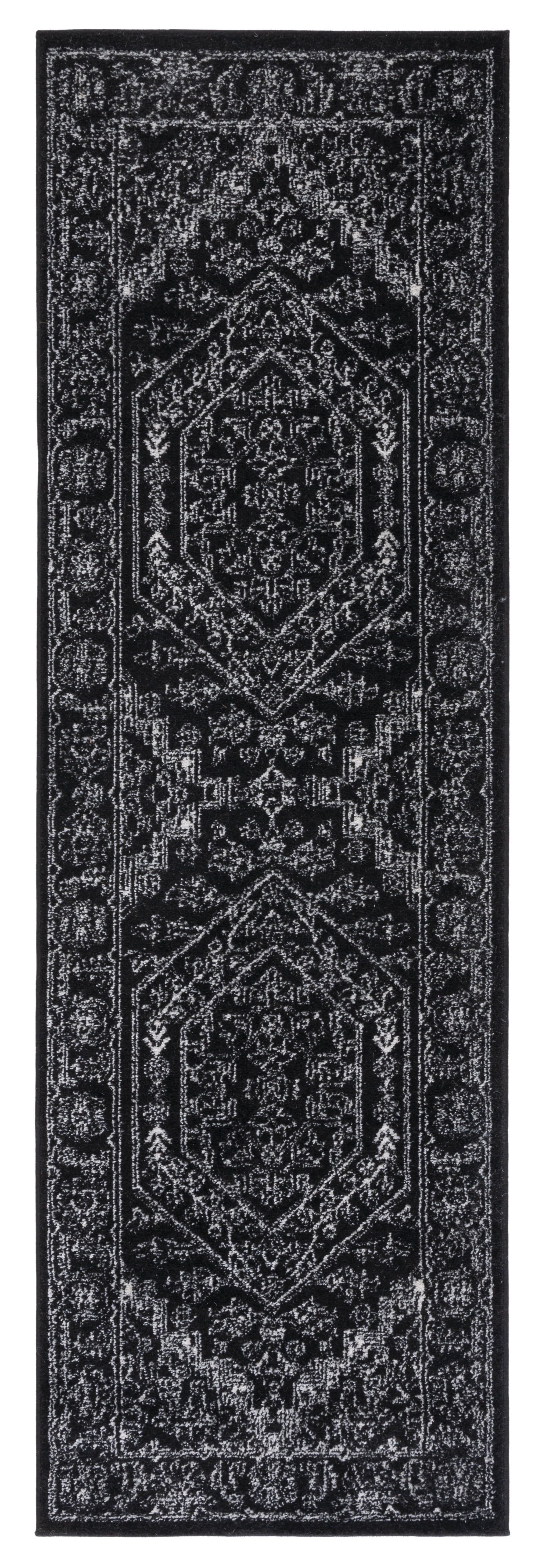 Black and Ivory Oriental Synthetic Runner Rug 2'6" x 8'