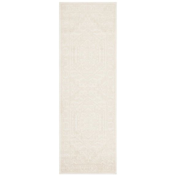 Ivory and Beige Oriental Synthetic Runner Rug 2'6" x 14'