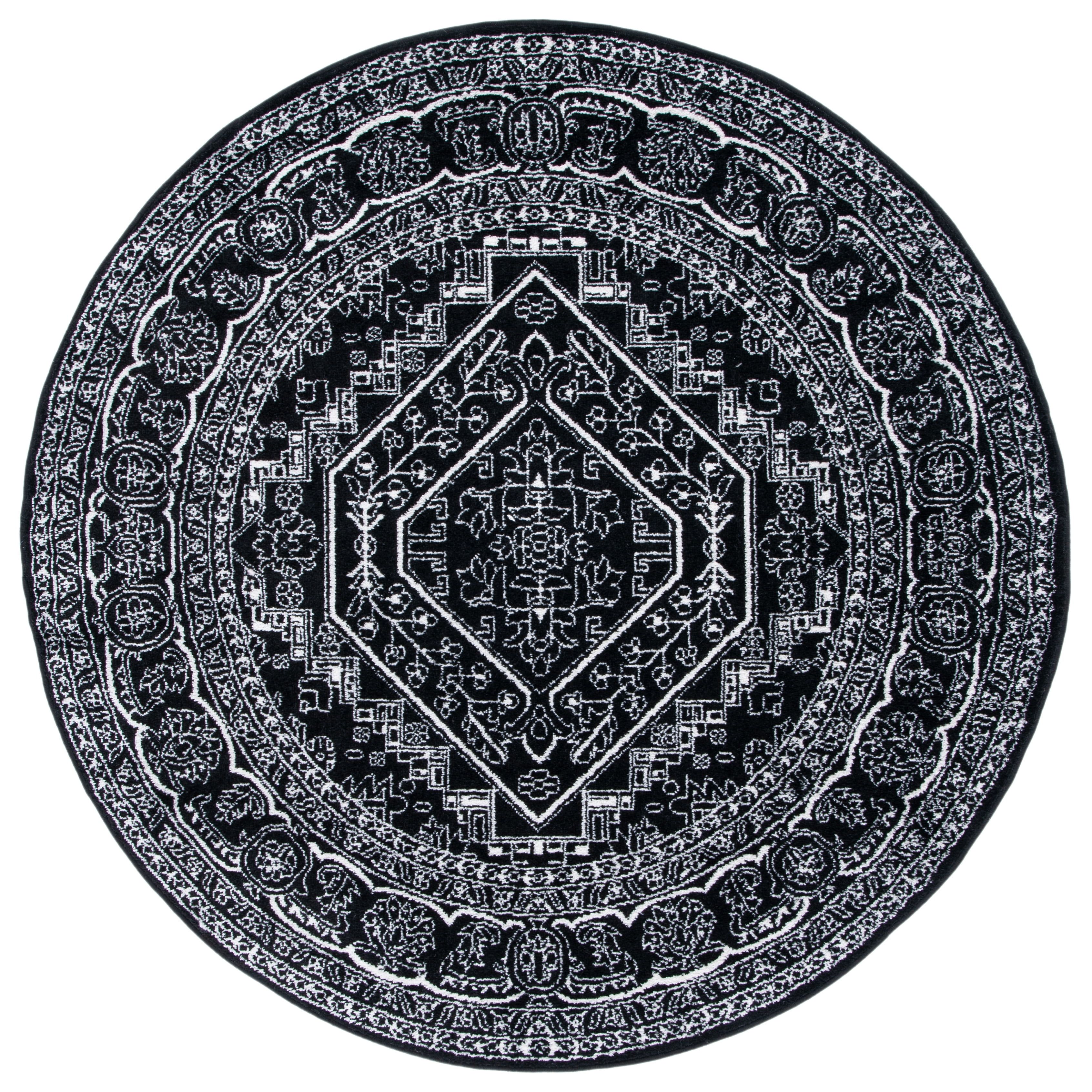 SAFAVIEH Adirondack Xavier Traditional Area Rug, Black/Ivory, 8' x 8' Round
