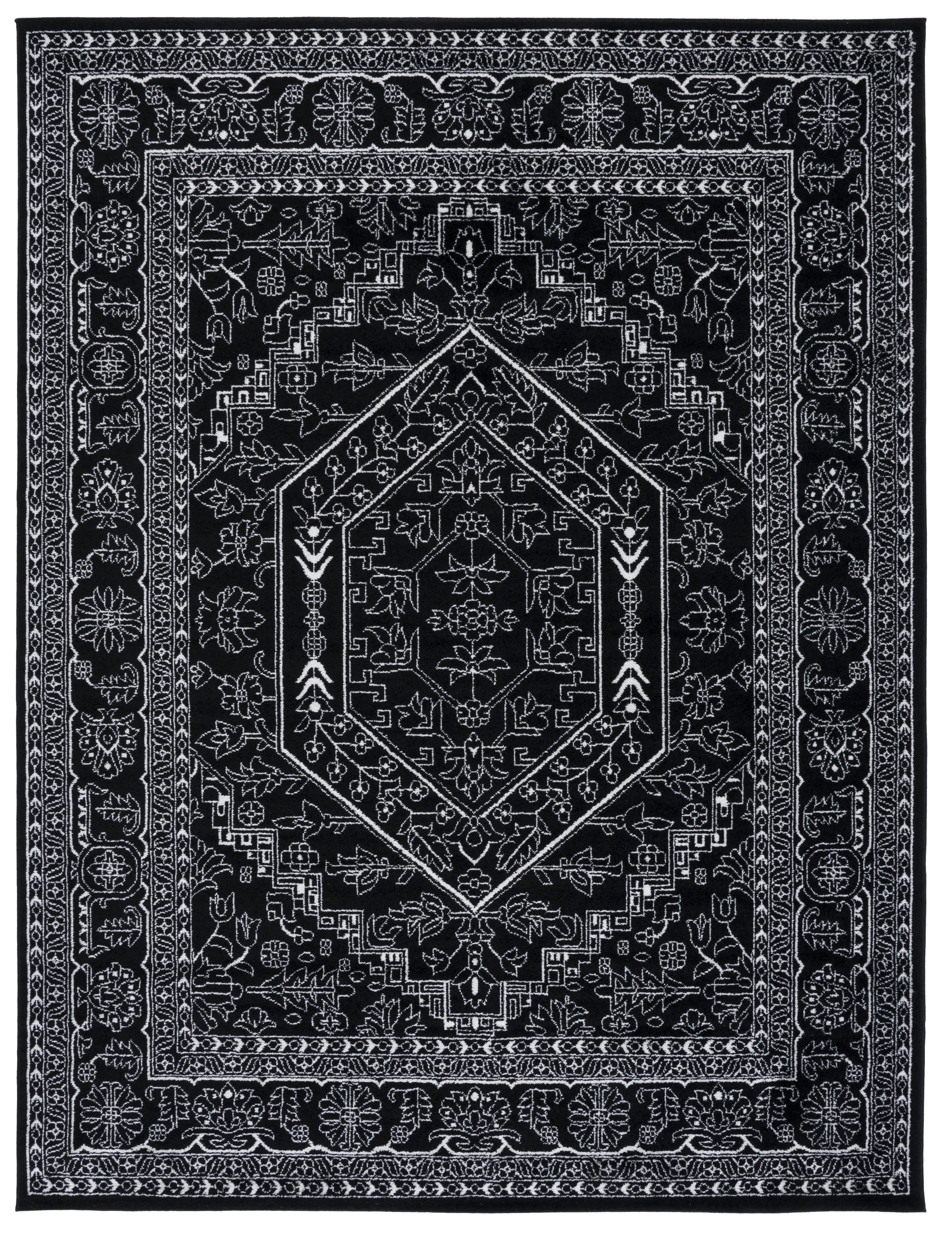 Adirondack Black and Ivory 9' x 12' Synthetic Oriental Area Rug