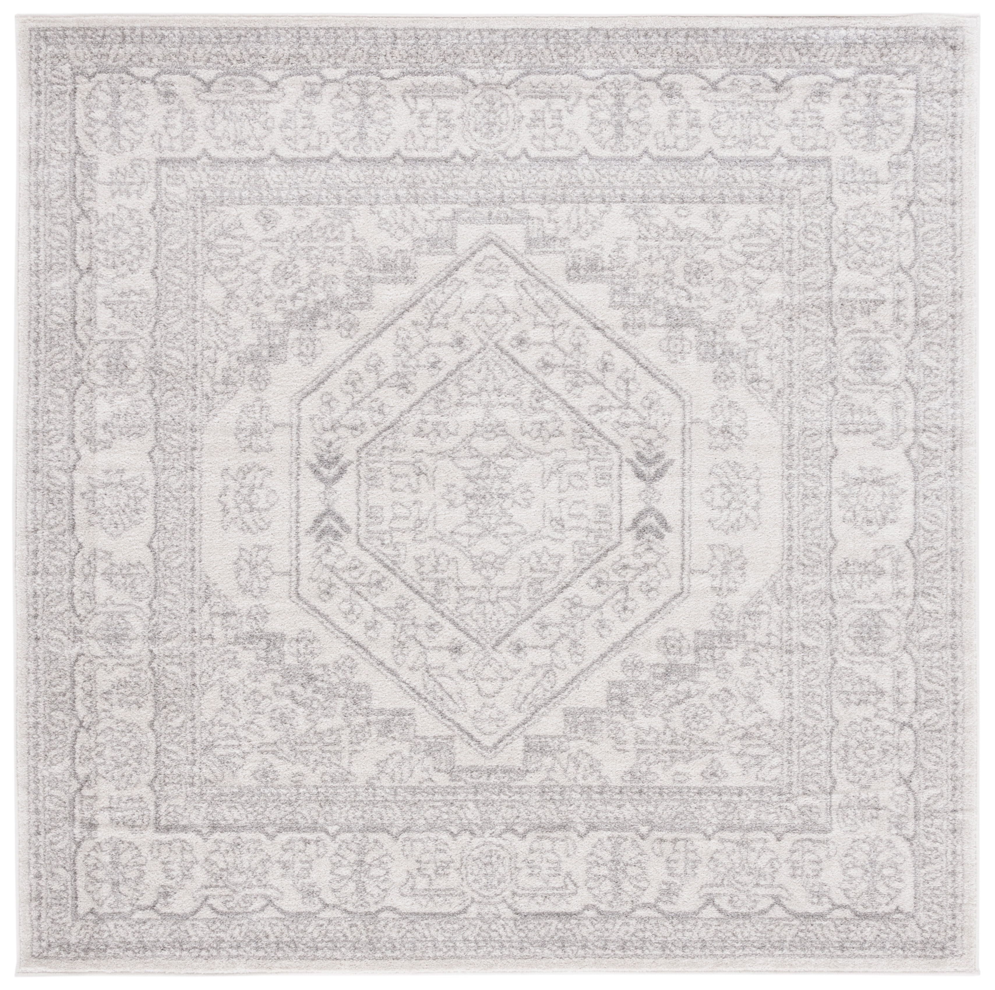 Elegant Ivory and Silver 12' Square Synthetic Easy-Care Rug