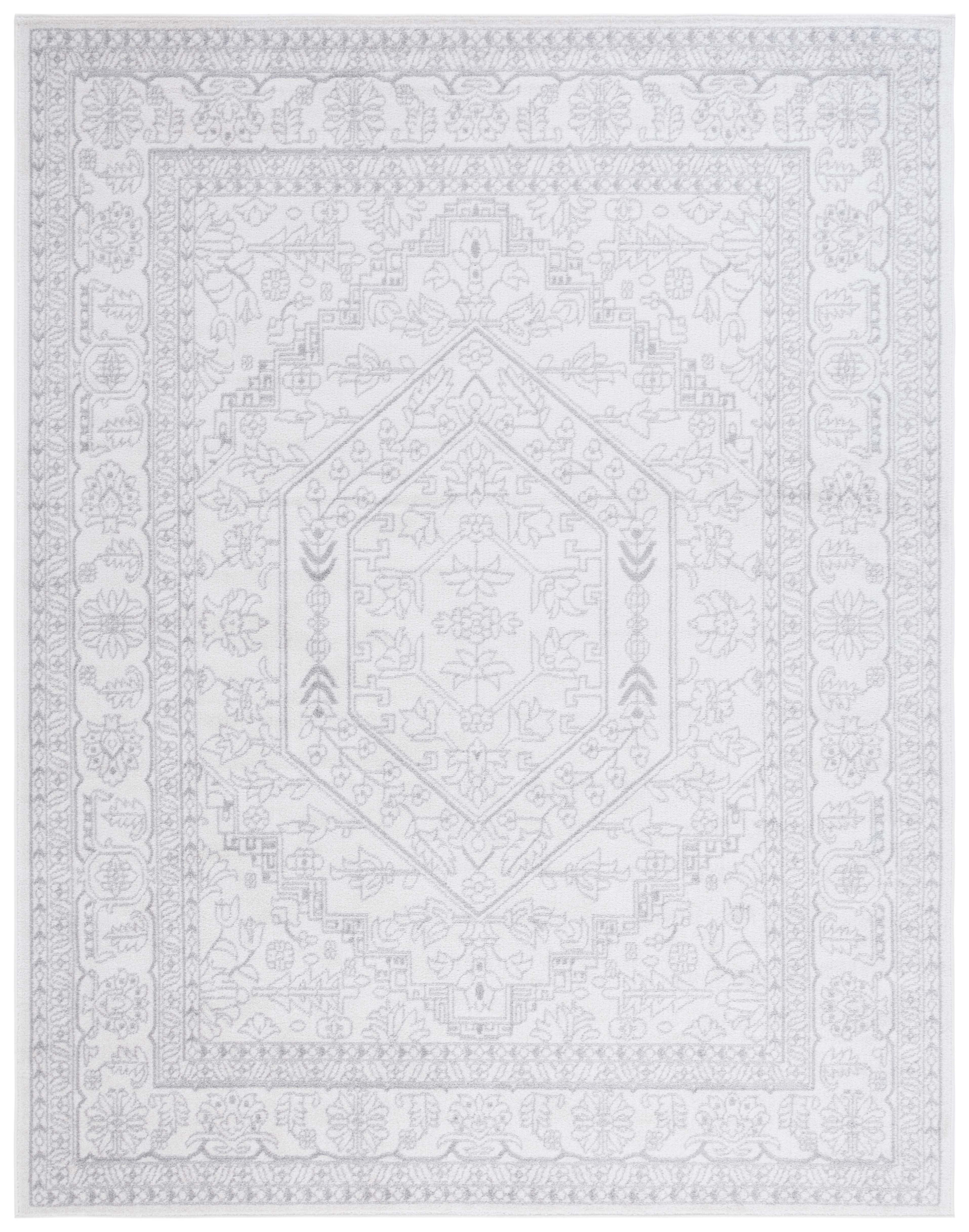 Chic Adirondack Ivory & Silver Medallion 9' x 12' Easy-Care Area Rug