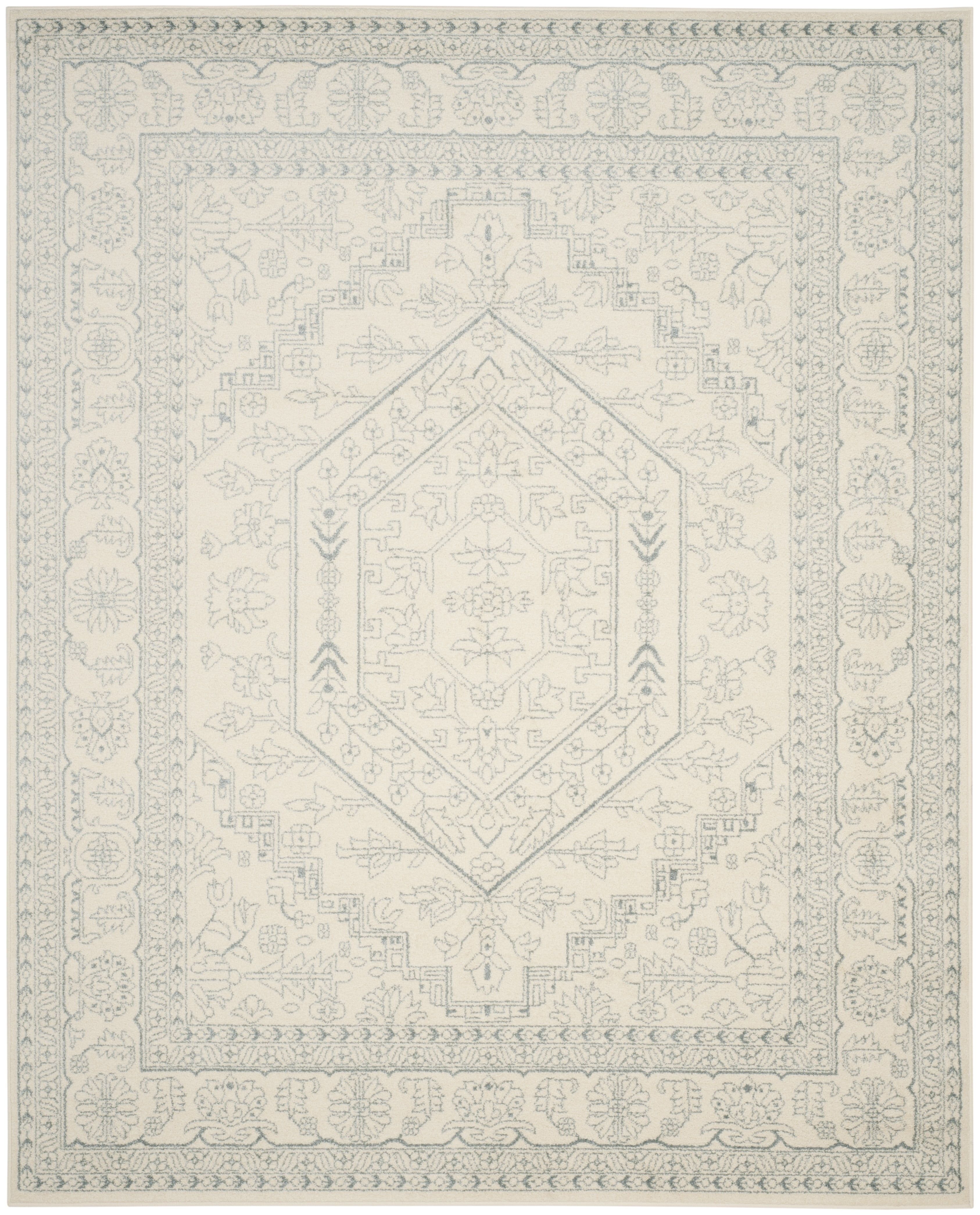 Ivory and Slate Medallion Synthetic 9' x 12' Area Rug