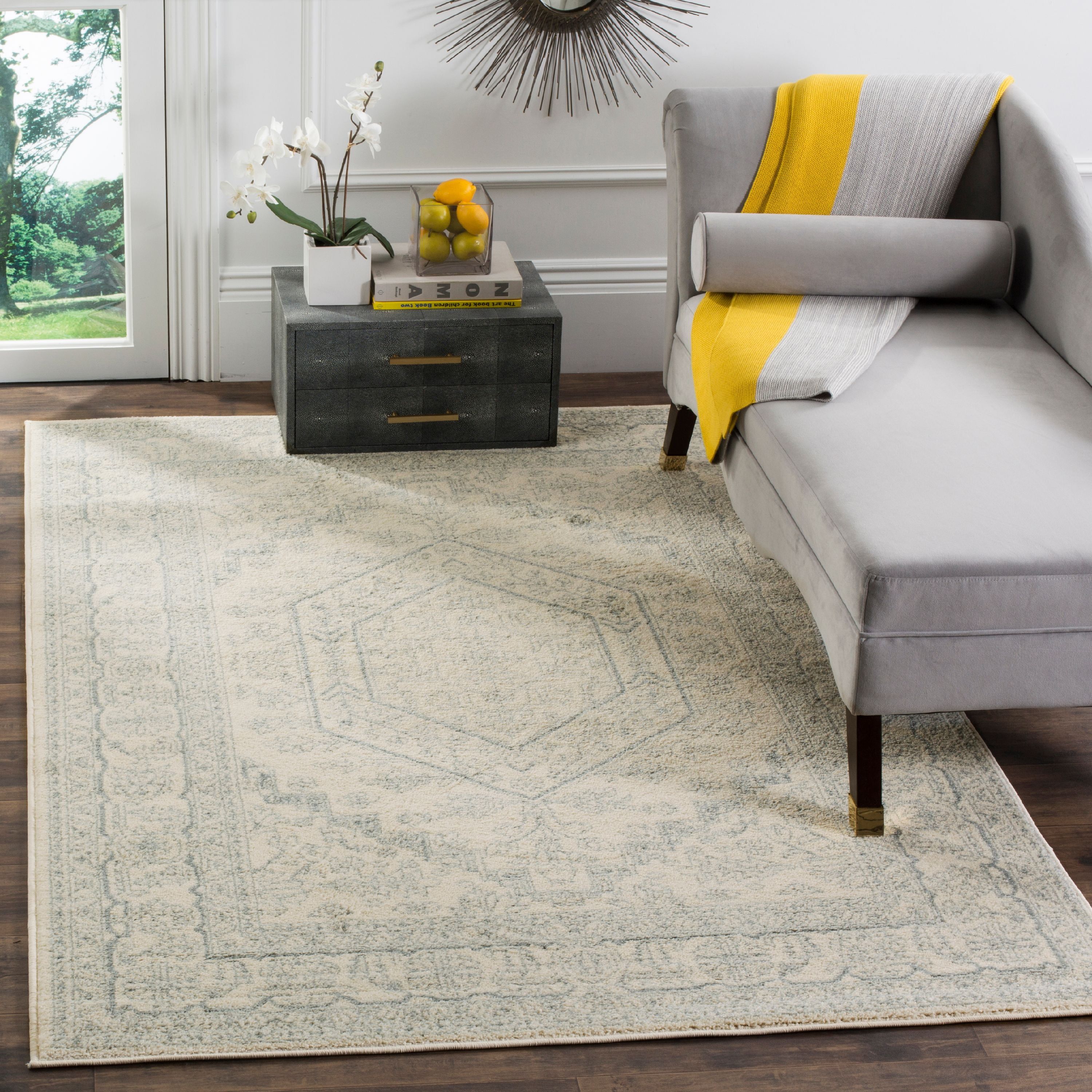 Ivory and Slate Medallion Synthetic 9' x 12' Area Rug