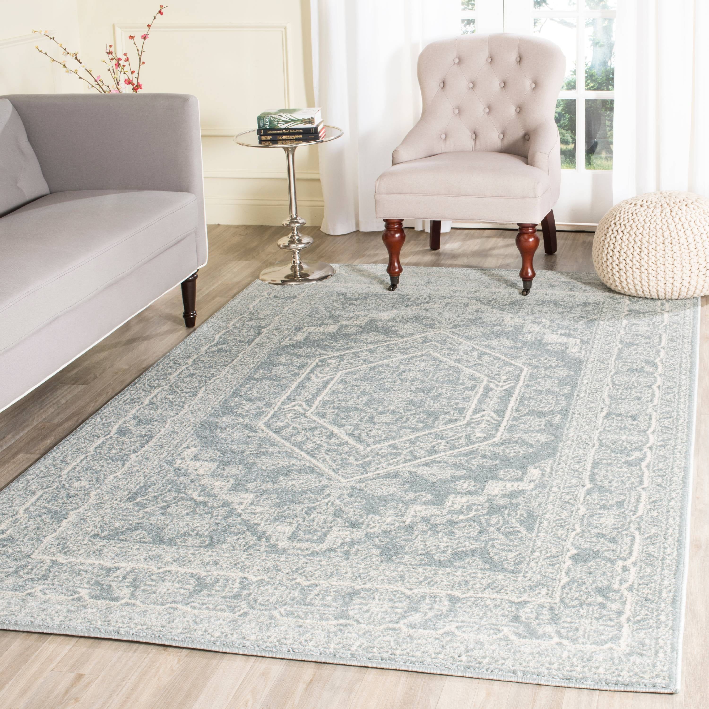 Slate and Ivory Medallion Square Area Rug 10' x 10'