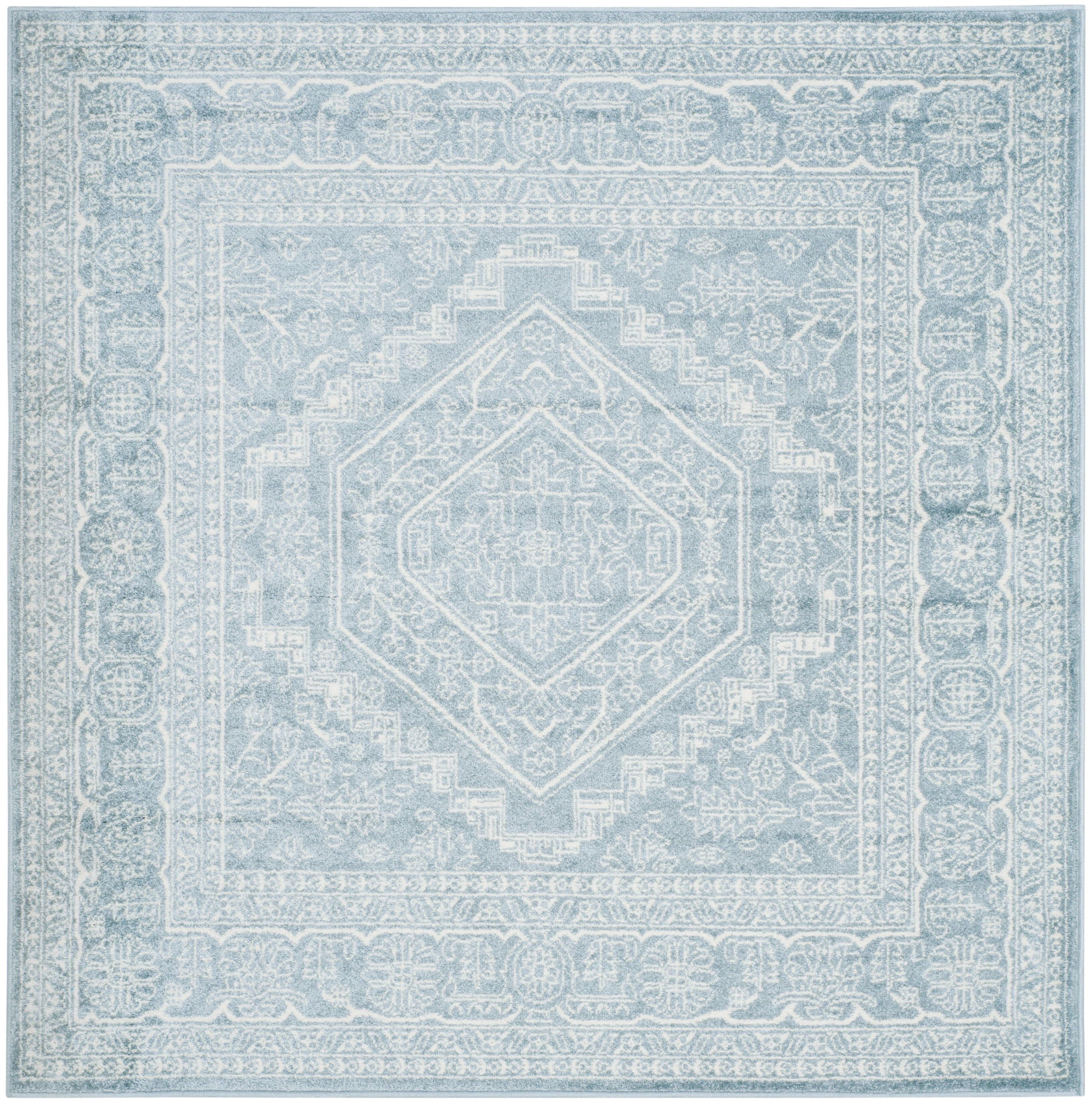 Slate and Ivory Medallion Square Area Rug 10' x 10'