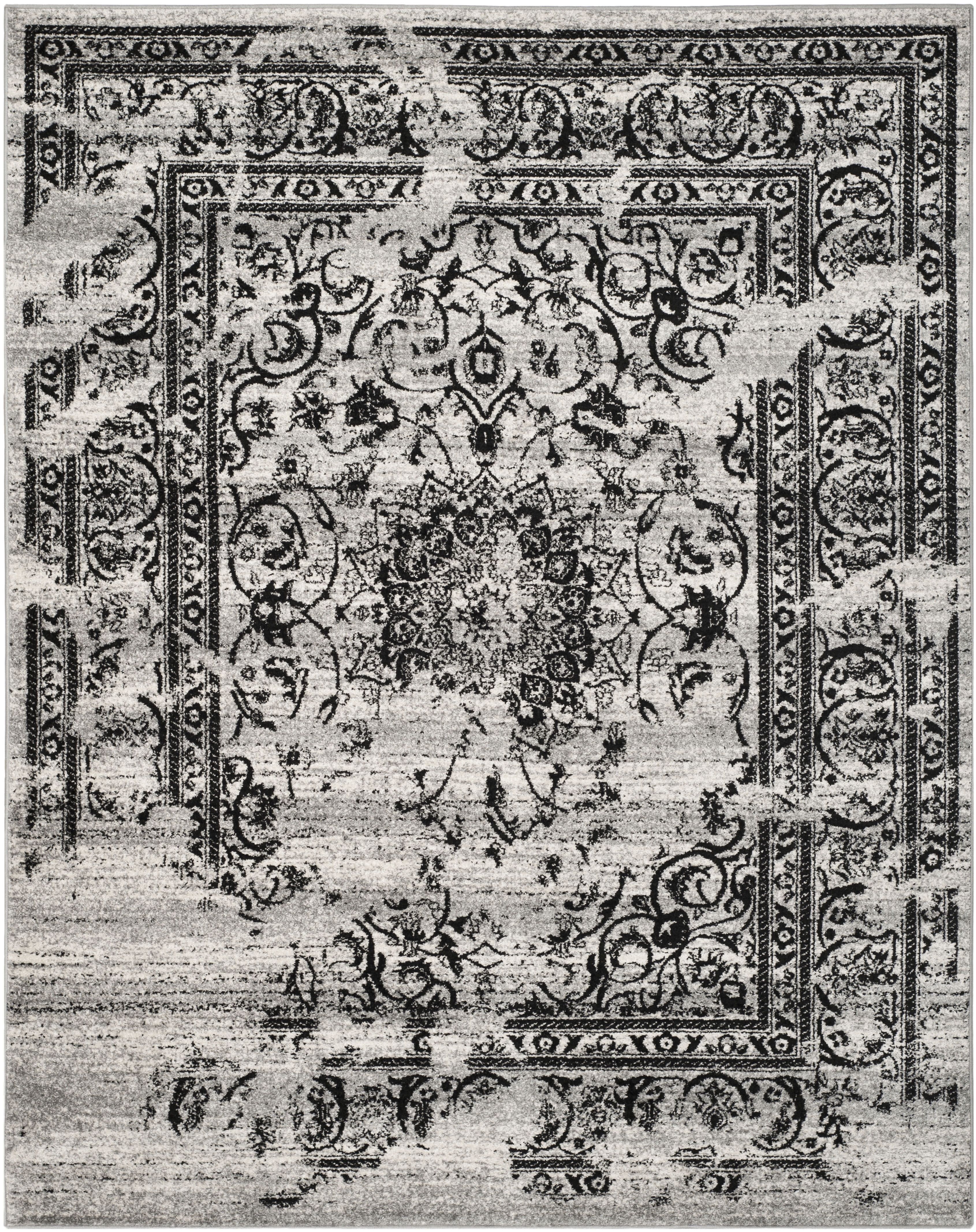 Adirondack Silver and Black 12' x 18' Polypropylene Rectangular Area Rug