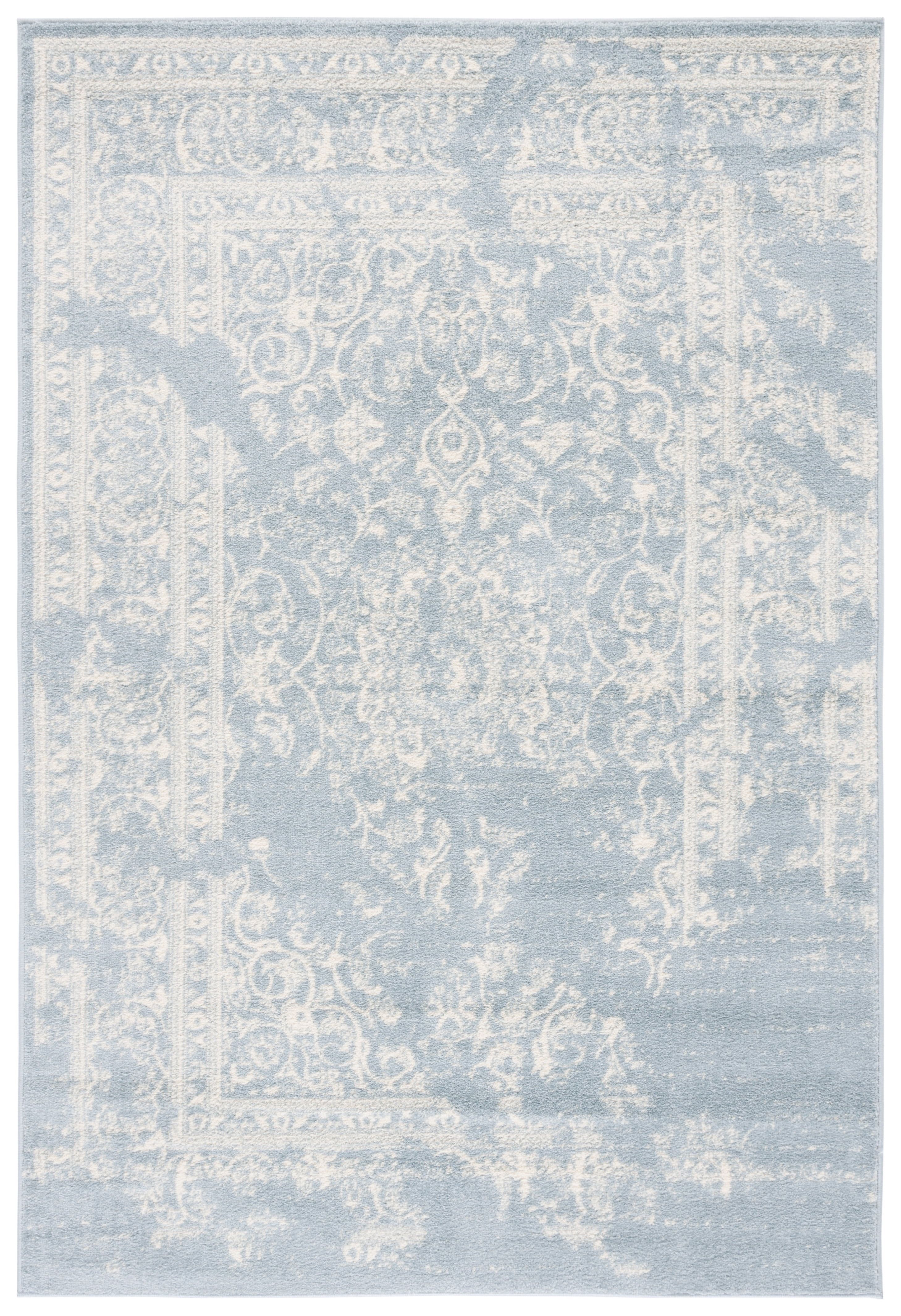 Reversible Grey/Cream Floral Synthetic Area Rug 4' x 6'