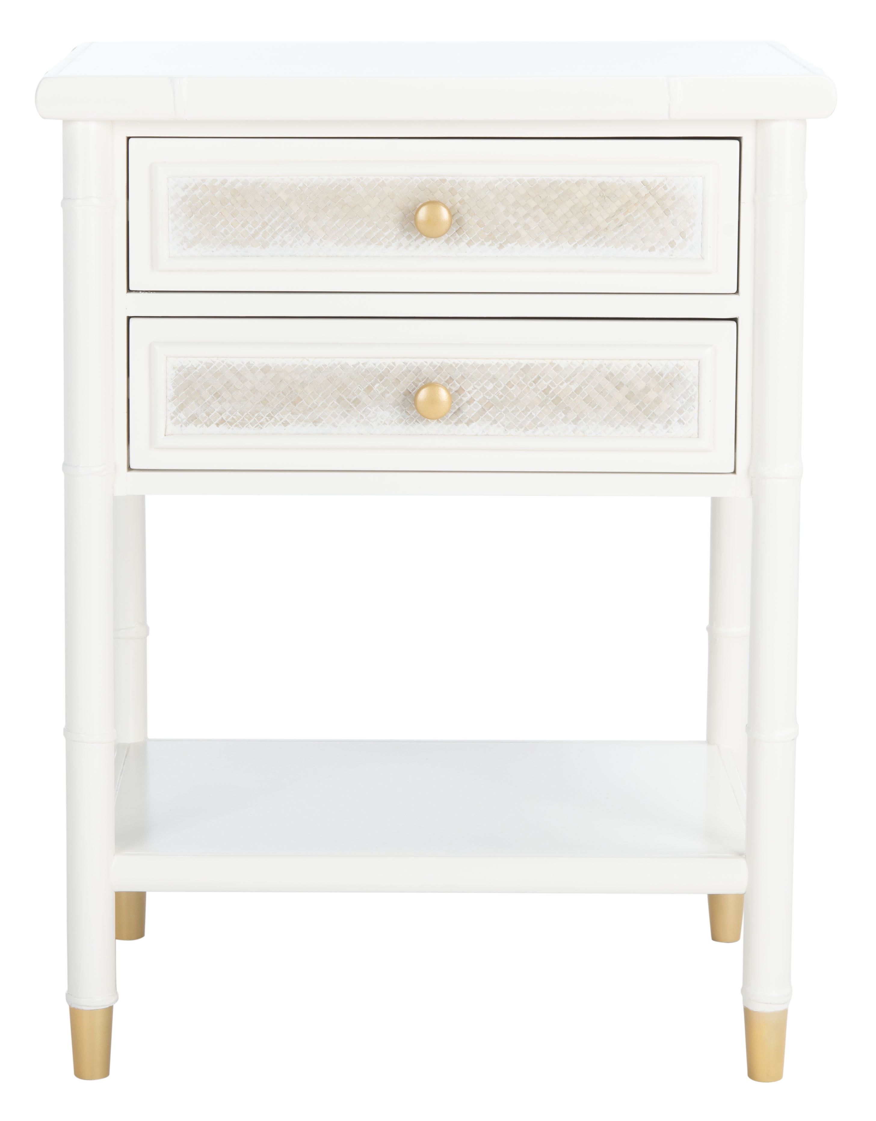 Elegant White and Gold Bamboo-Style Storage End Table