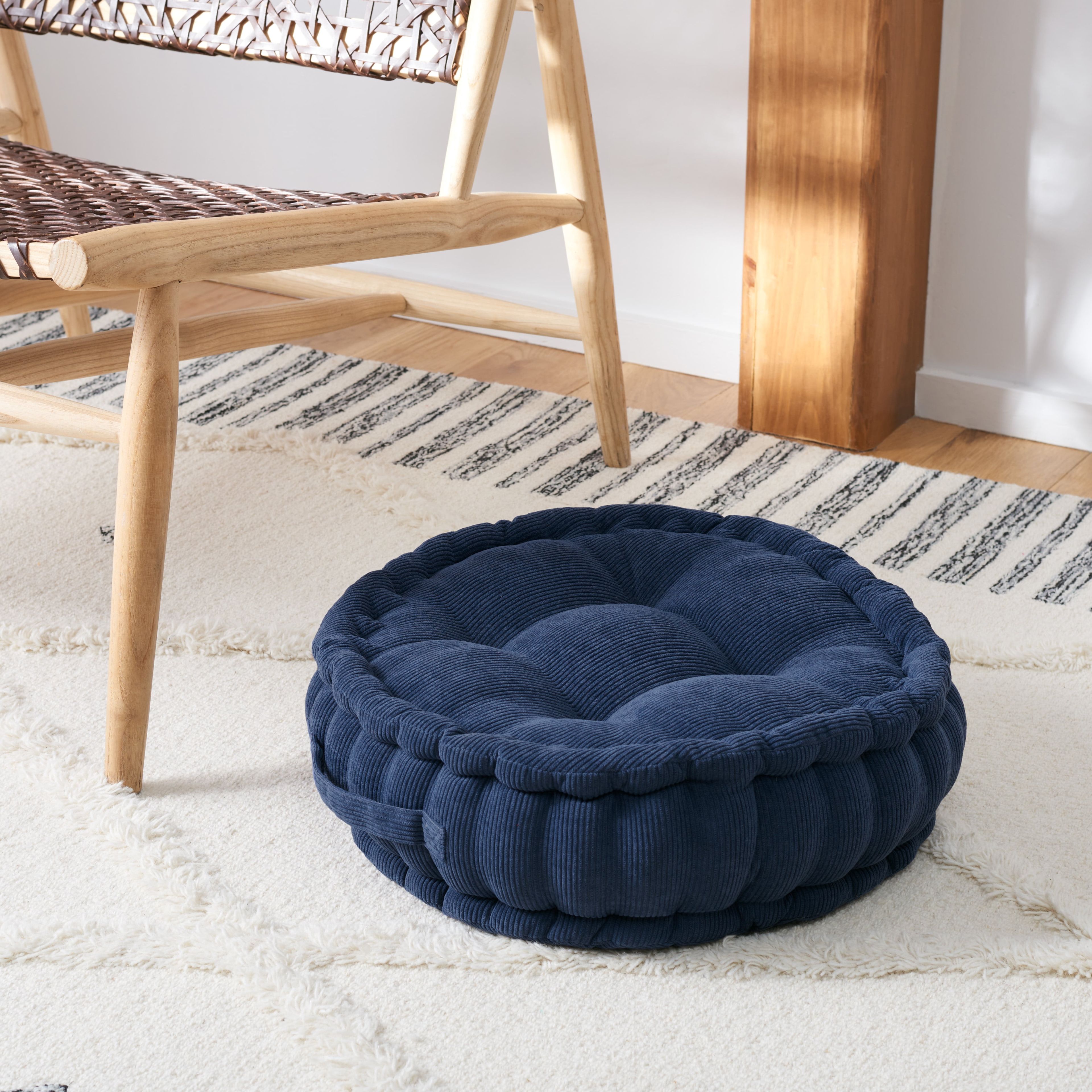 Alaris Dark Blue Round Tufted Floor Pillow