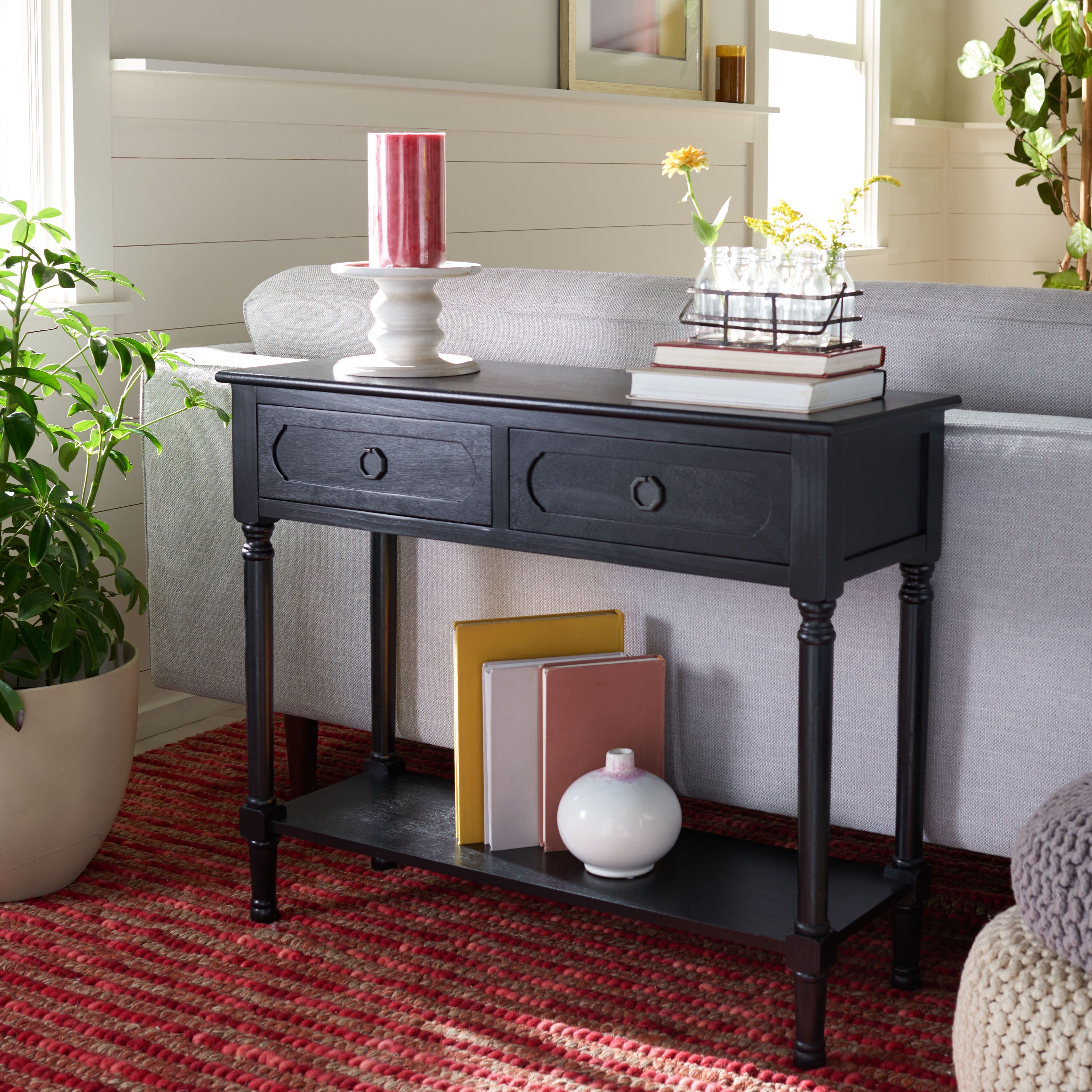 Allura Black Wood and Metal Console Table with Storage