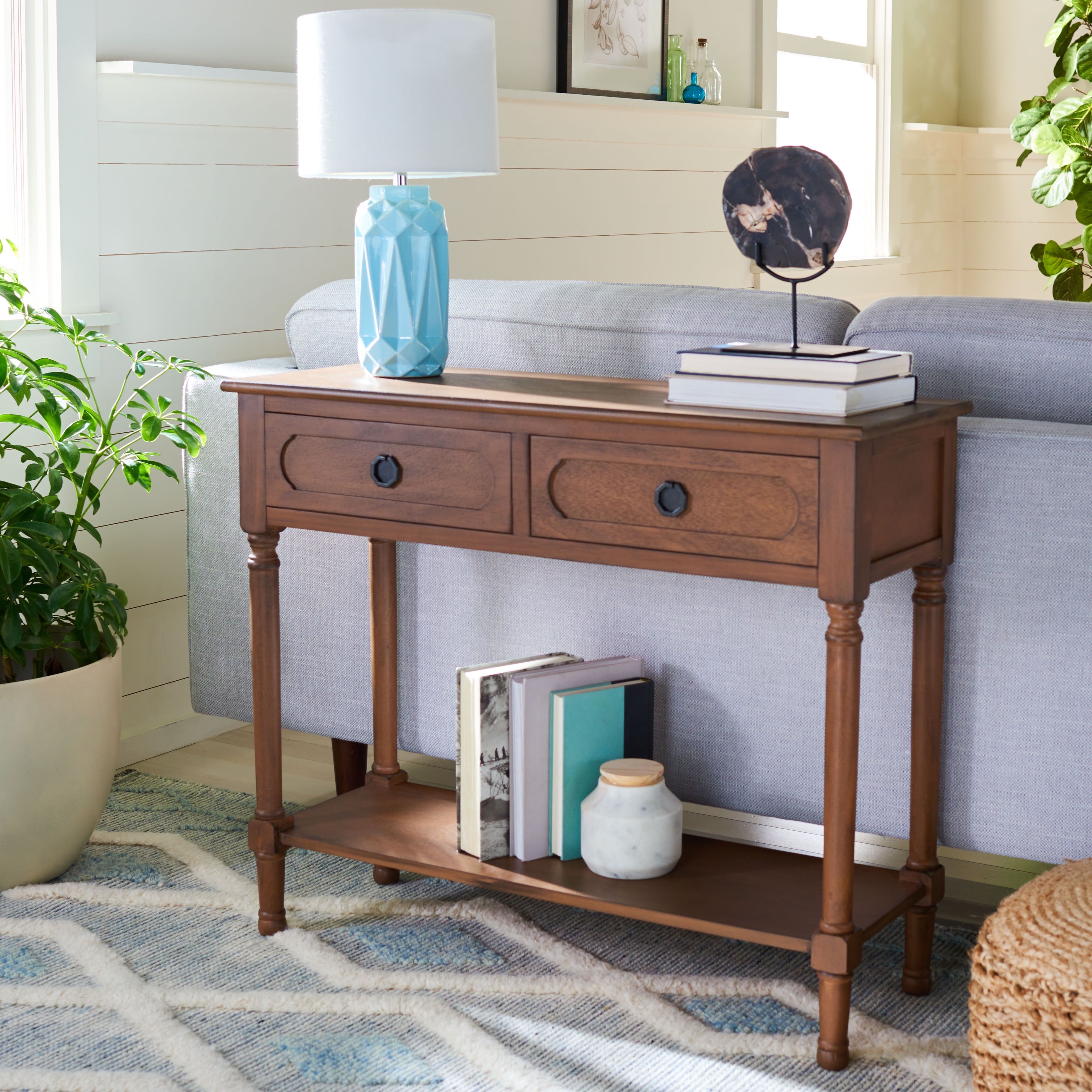 Allura Contemporary French Brown Console Table with Dual Storage Drawers