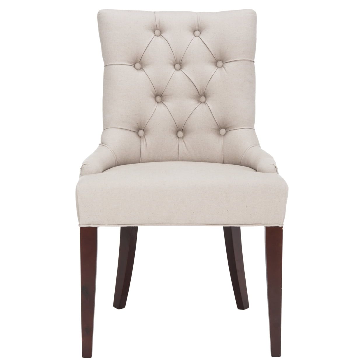 Taupe Linen Upholstered High Back Side Chair with Wood Legs