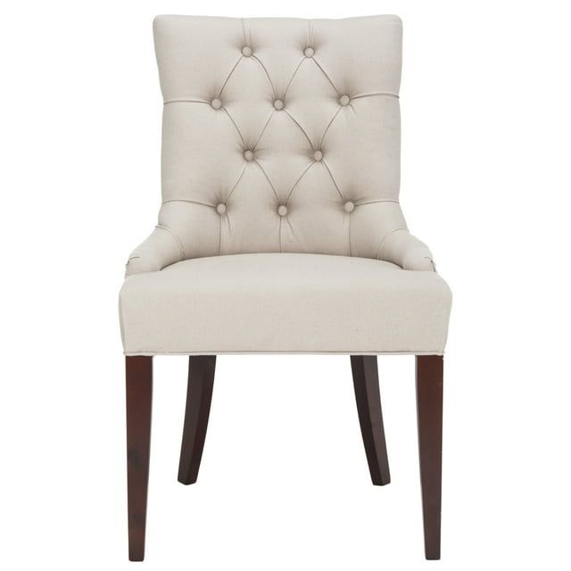 Taupe Linen Upholstered High Back Side Chair with Wood Legs