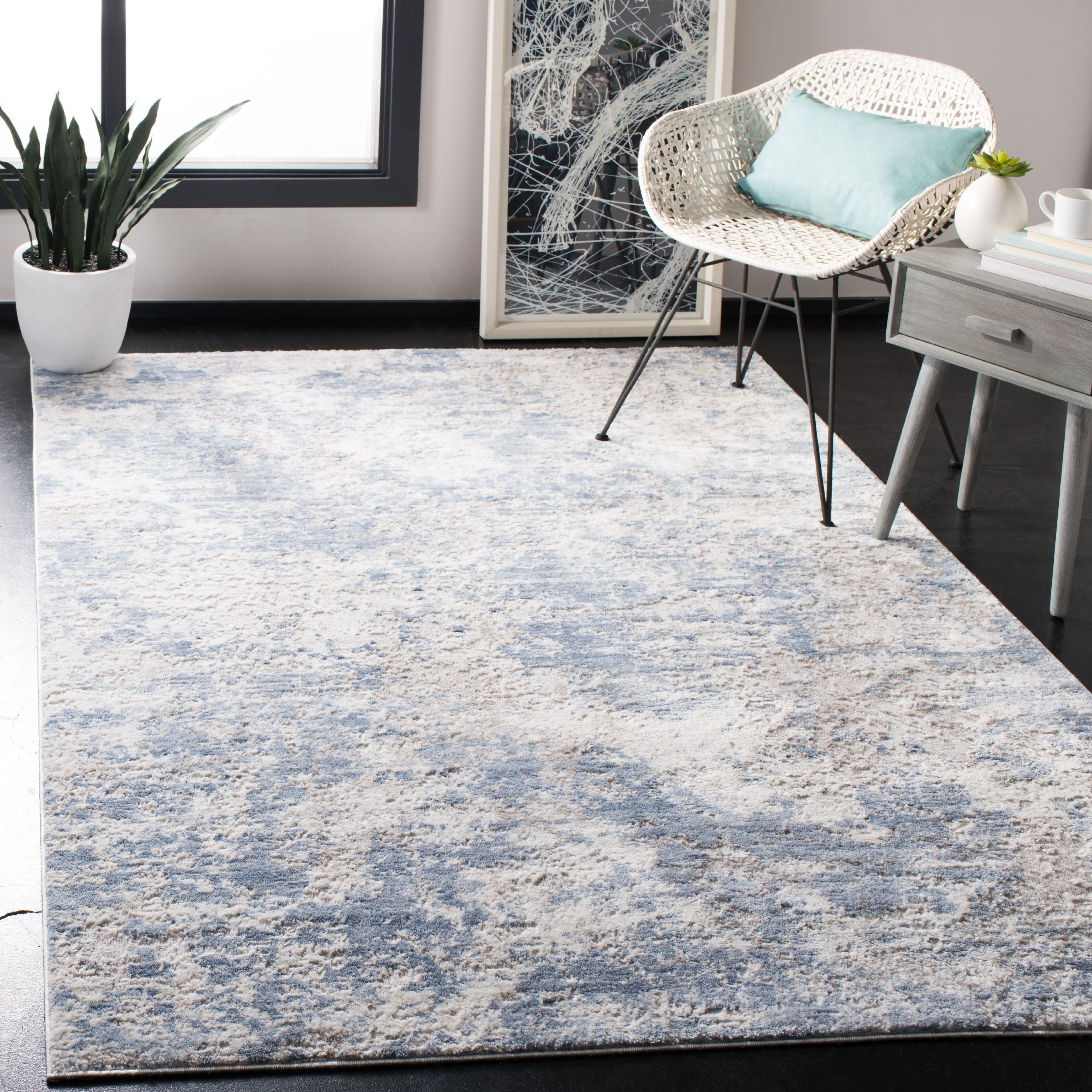 Amelia 5' Square Grey/Blue Abstract Synthetic Area Rug