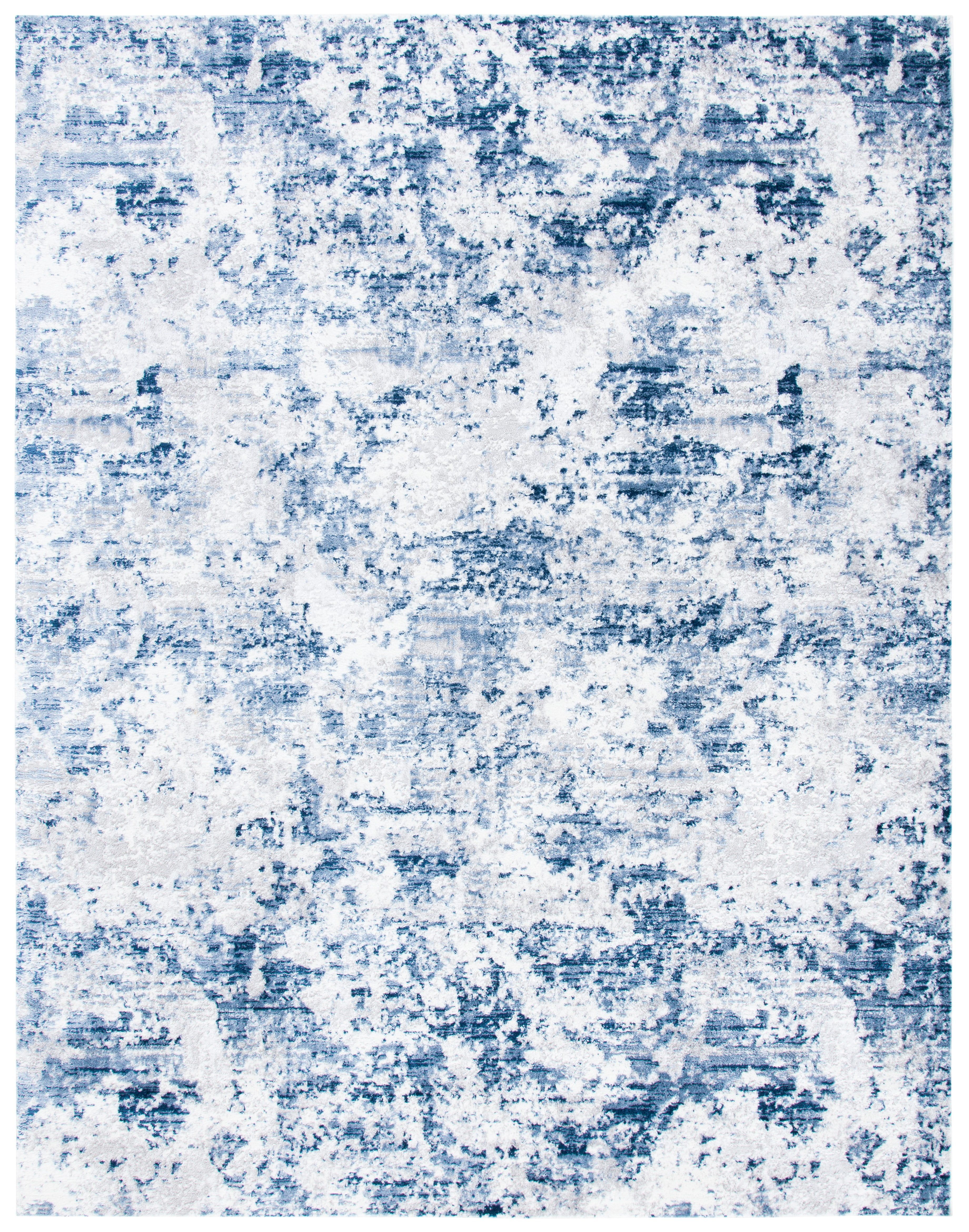 Navy and Grey Abstract 10' x 14' Synthetic Area Rug