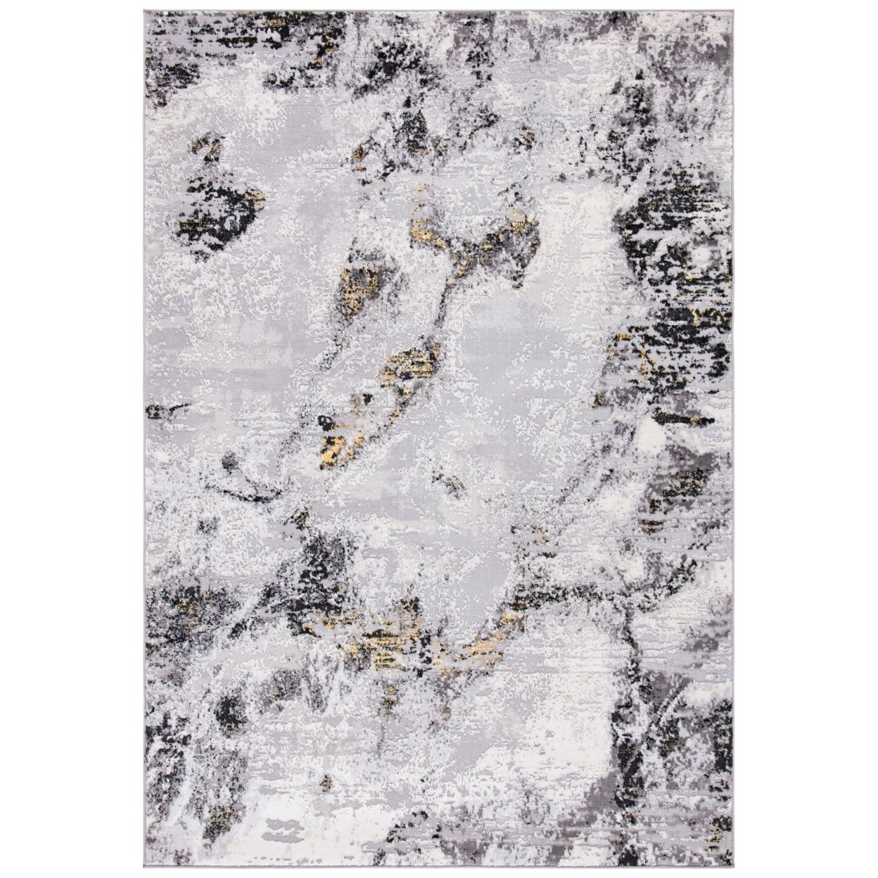 Reversible Abstract Grey and Gold Synthetic Area Rug, 52" x 6"