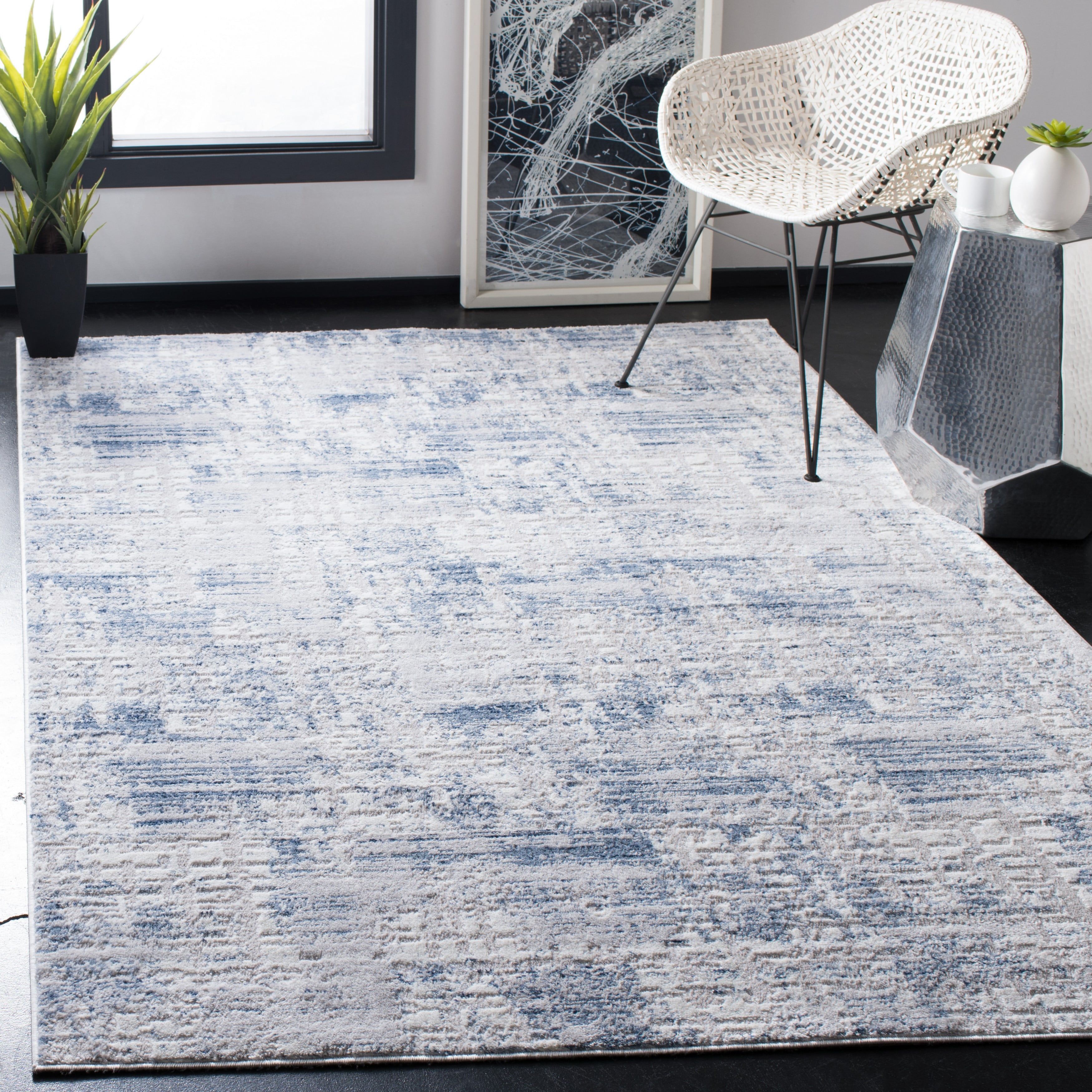 Amelia Blue and Grey Abstract 9' x 12' Synthetic Area Rug