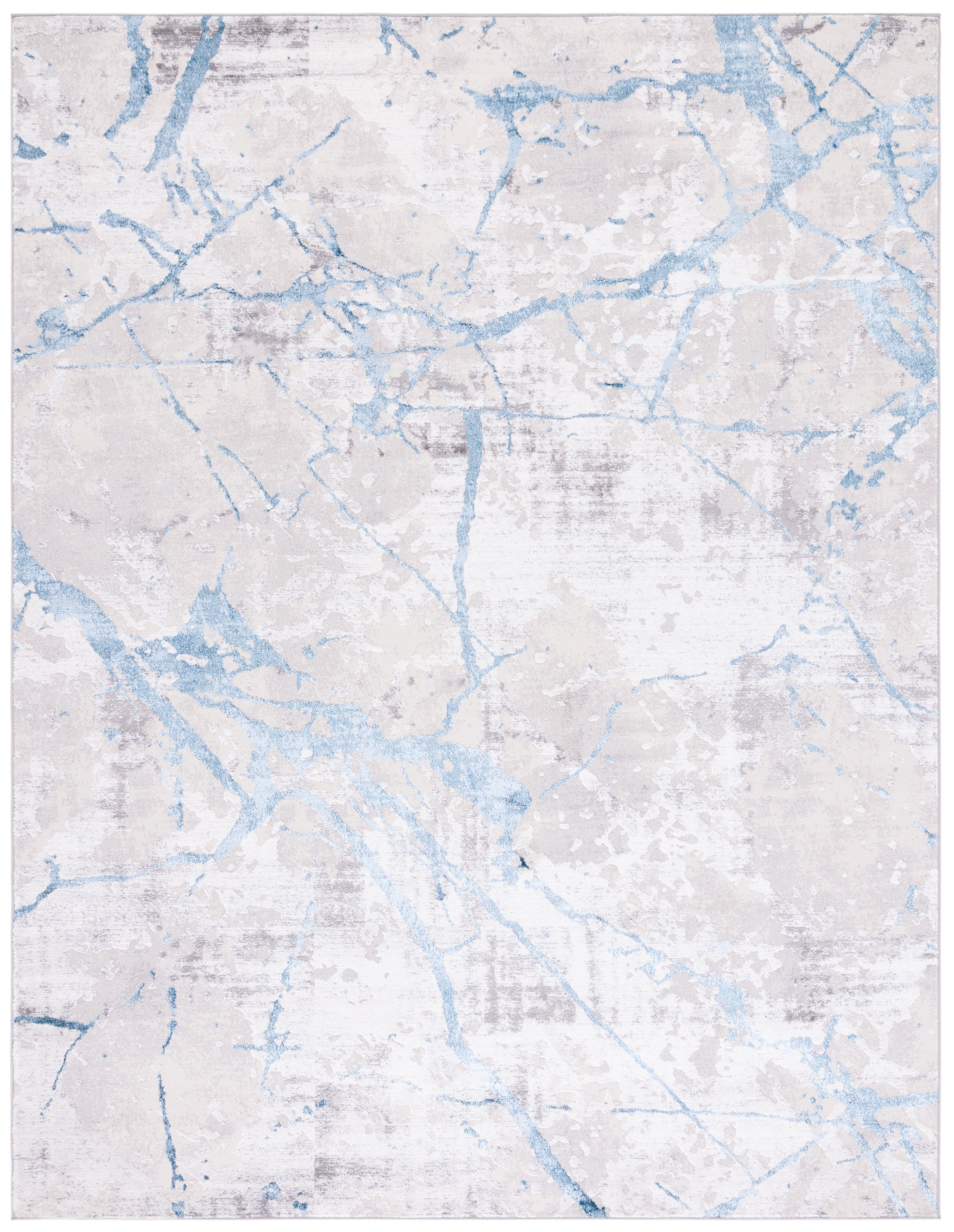 Grey and Blue Abstract Synthetic 9' x 12' Area Rug