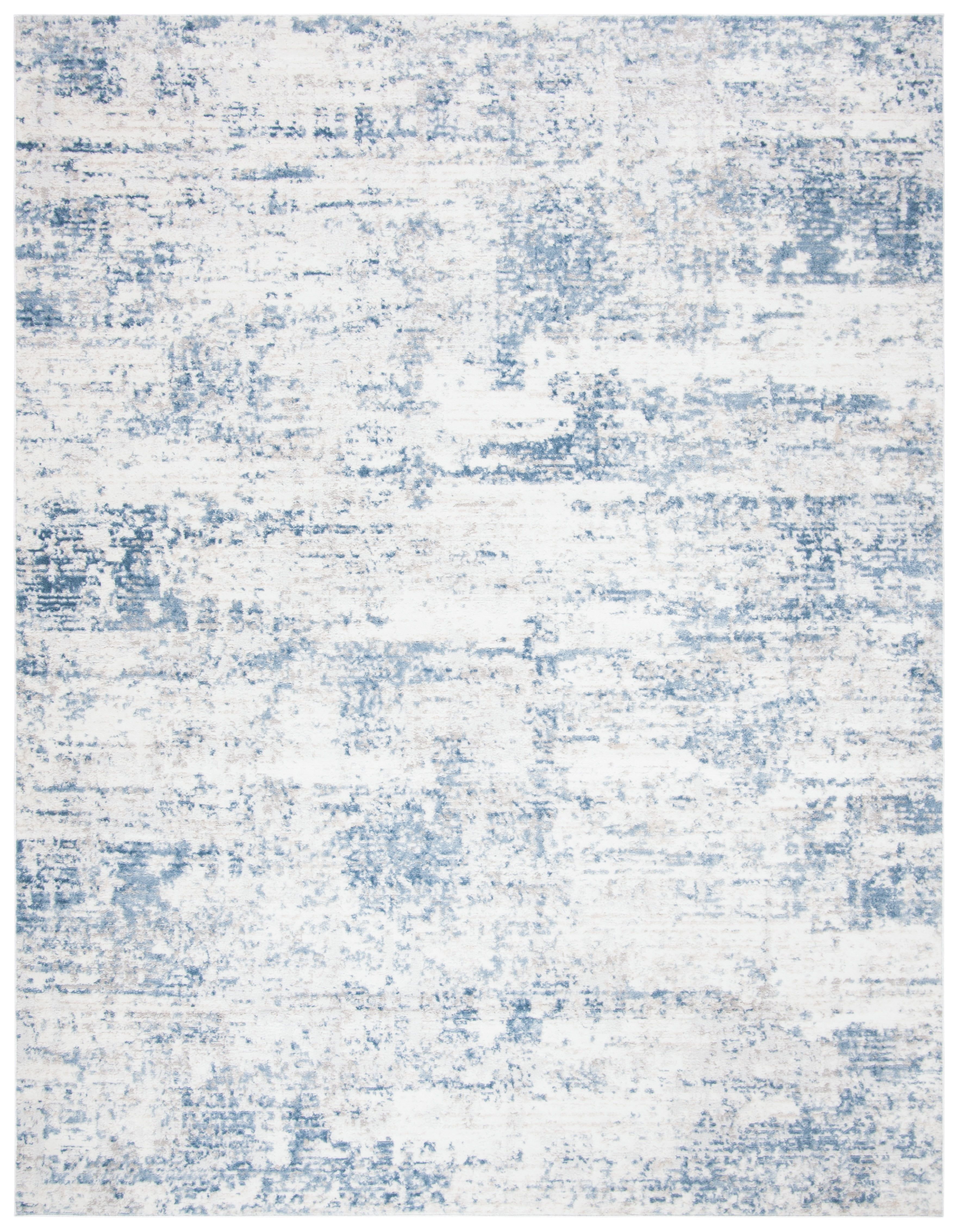 Ivory and Blue Abstract 10' x 14' Synthetic Area Rug