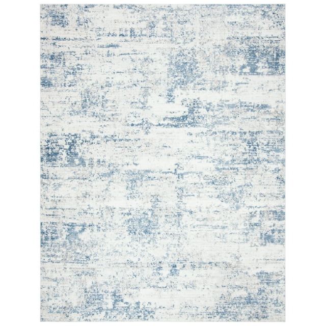 Ivory and Blue Abstract 10' x 14' Synthetic Area Rug