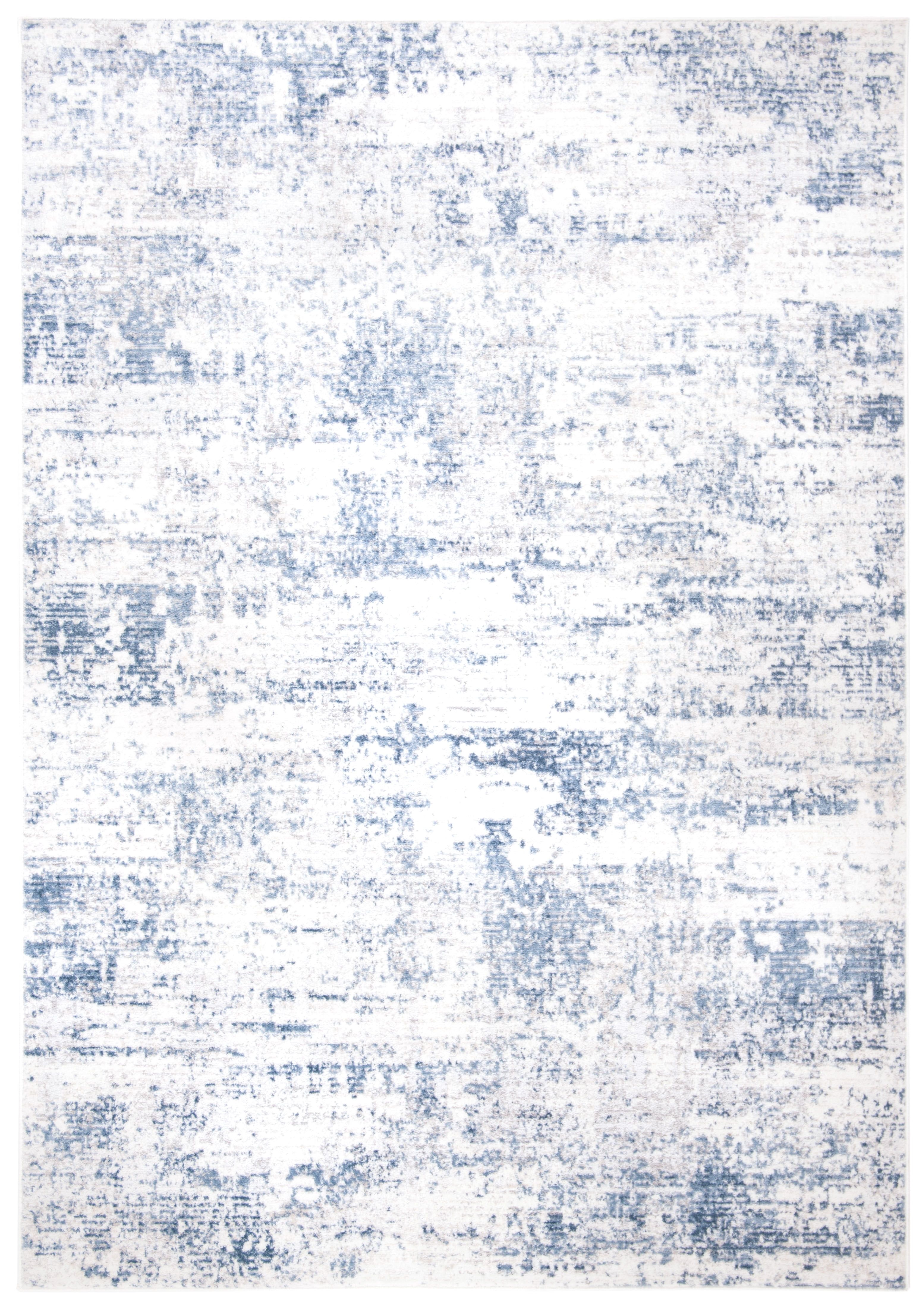 Ivory & Blue Abstract Synthetic 6' x 9' Reversible Area Rug