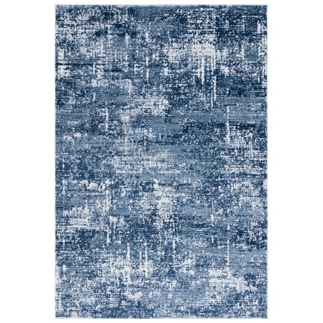 Ivory and Dark Blue Abstract Synthetic 10' x 14' Area Rug