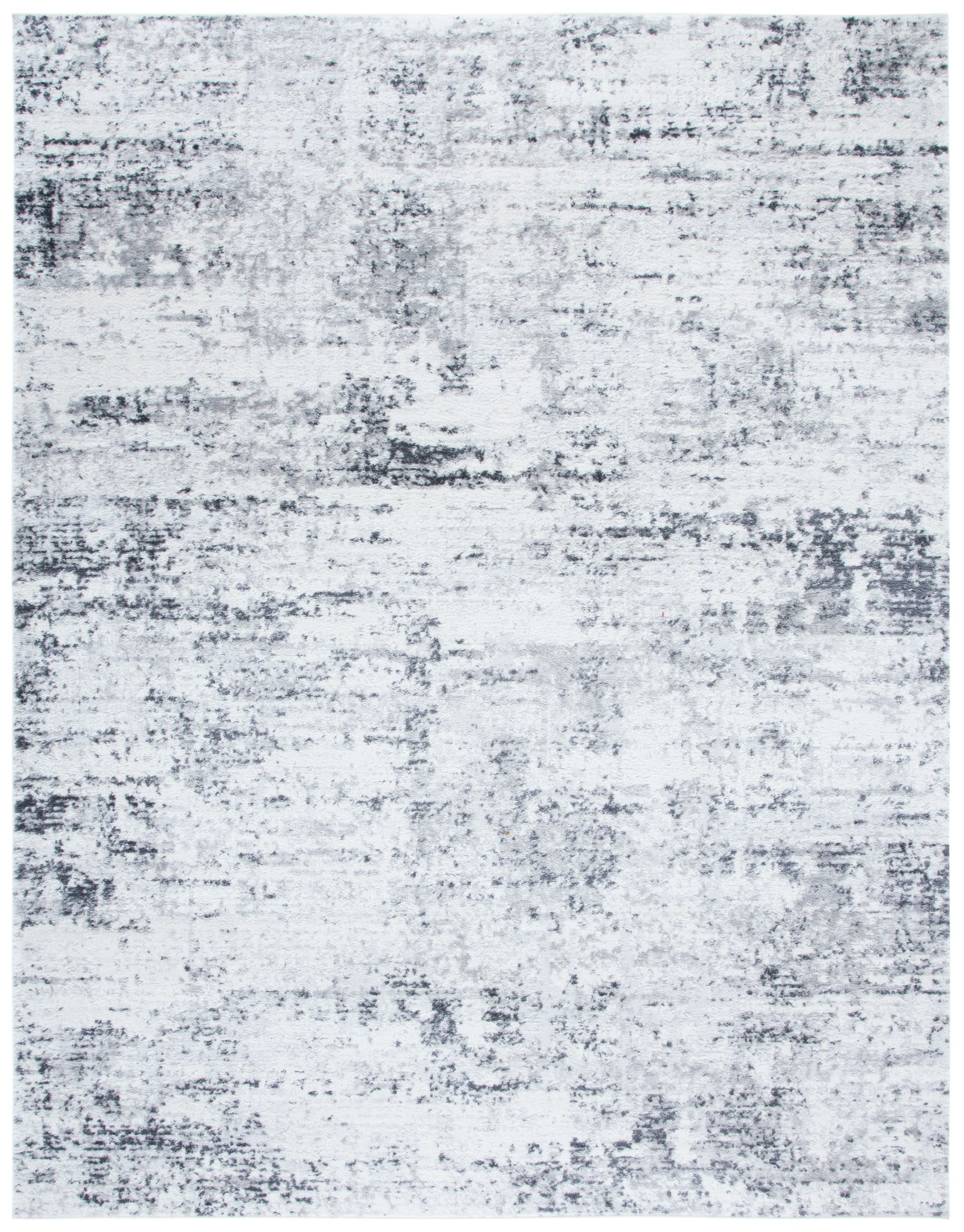 Ivory and Grey Abstract Stain-Resistant Synthetic Square Area Rug