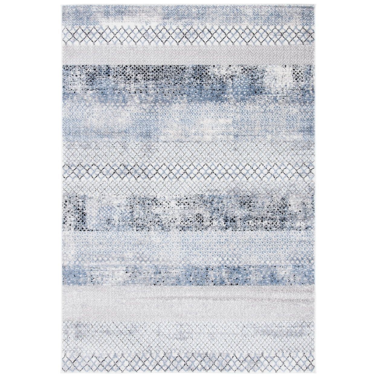 Grey and Light Blue Geometric Wool Blend Area Rug, 9' x 12'