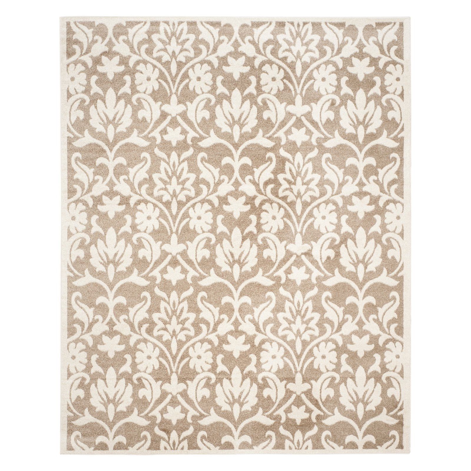 Wheat and Beige Floral Synthetic 9' x 12' Area Rug