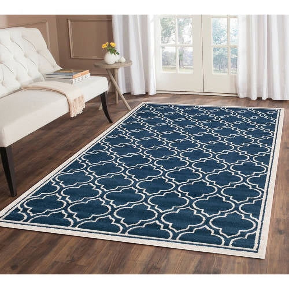 Navy and Ivory Hand-Tufted Wool Geometric Area Rug, 4' x 6'