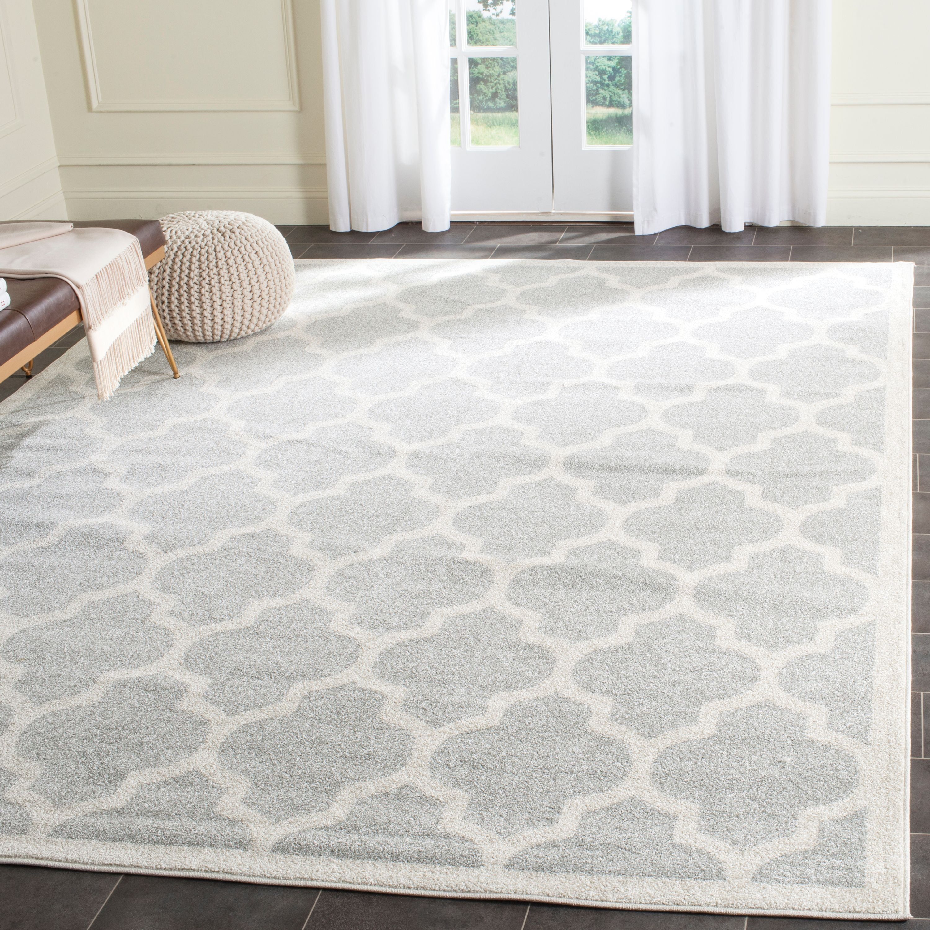 Reversible Rectangular Gray Synthetic Stain-Resistant Area Rug