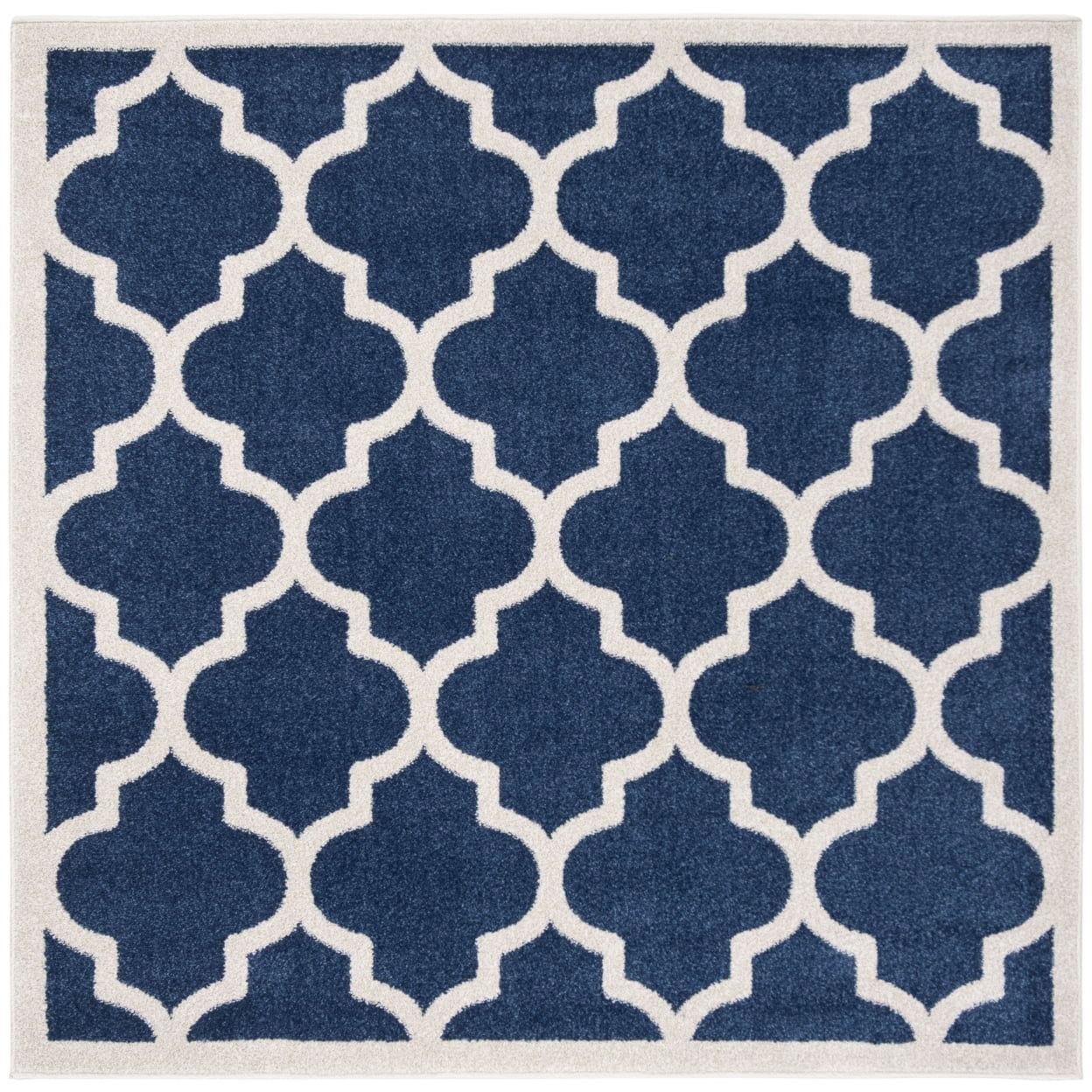 Navy and Beige Geometric Synthetic 5' Square Rug - Easy Care & Stain-Resistant