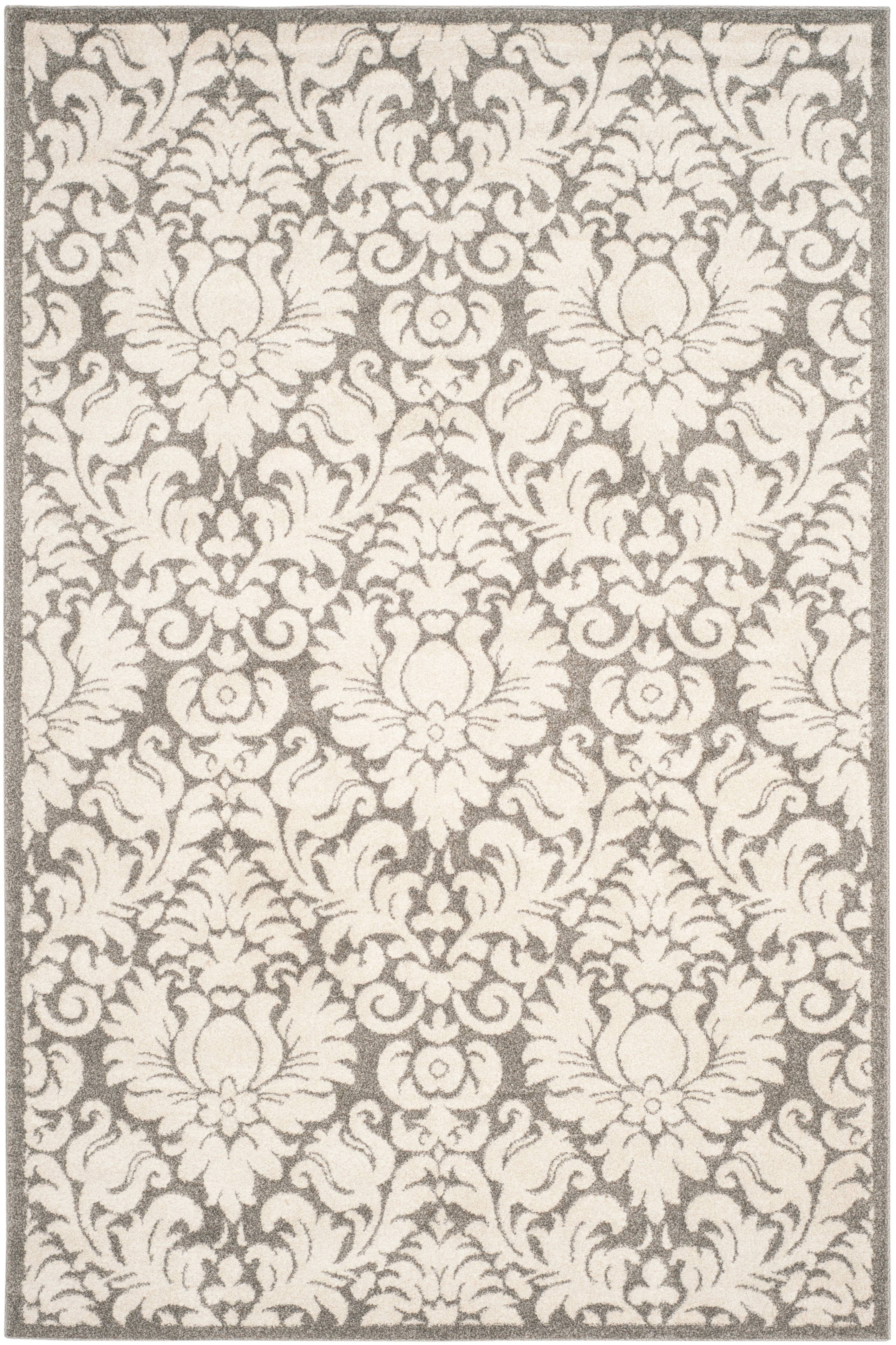 Reversible Gray Floral Easy-Care Synthetic Area Rug, 4' x 6'