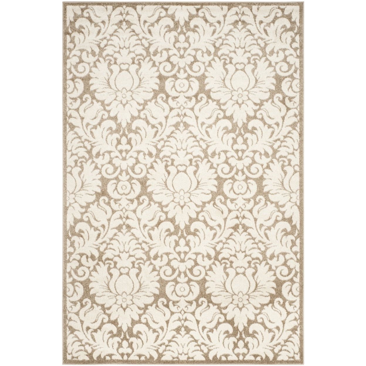 Wheat and Beige Floral Synthetic 6' x 9' Area Rug