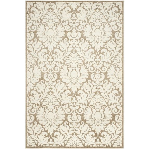 Wheat and Beige Floral Synthetic 6' x 9' Area Rug