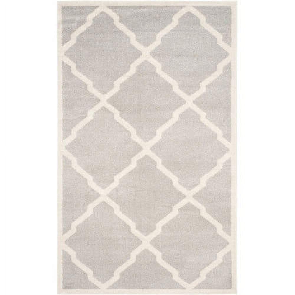 Reversible Geometric Light Grey Beige Synthetic Rug 4' x 6'