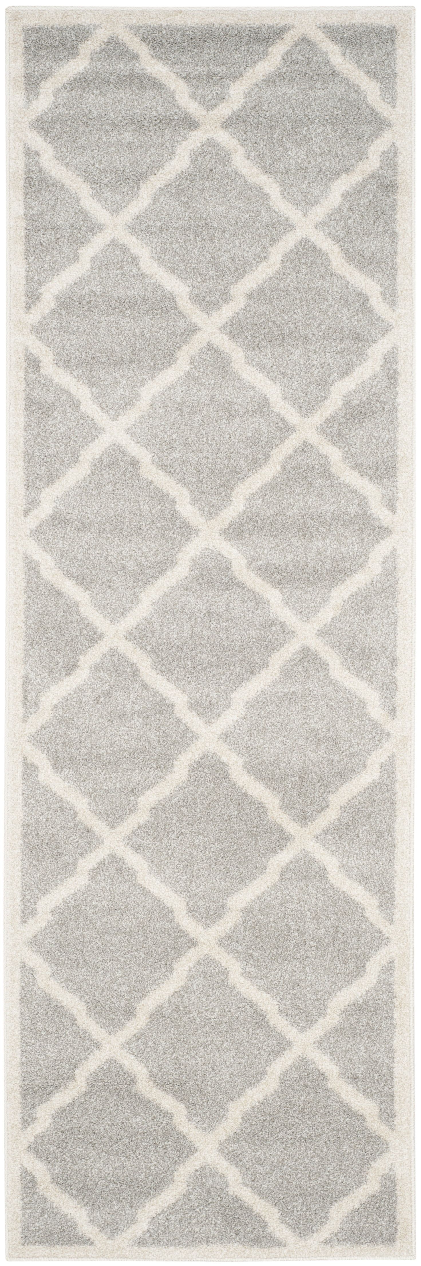 Light Grey and Beige Geometric Synthetic Runner Rug