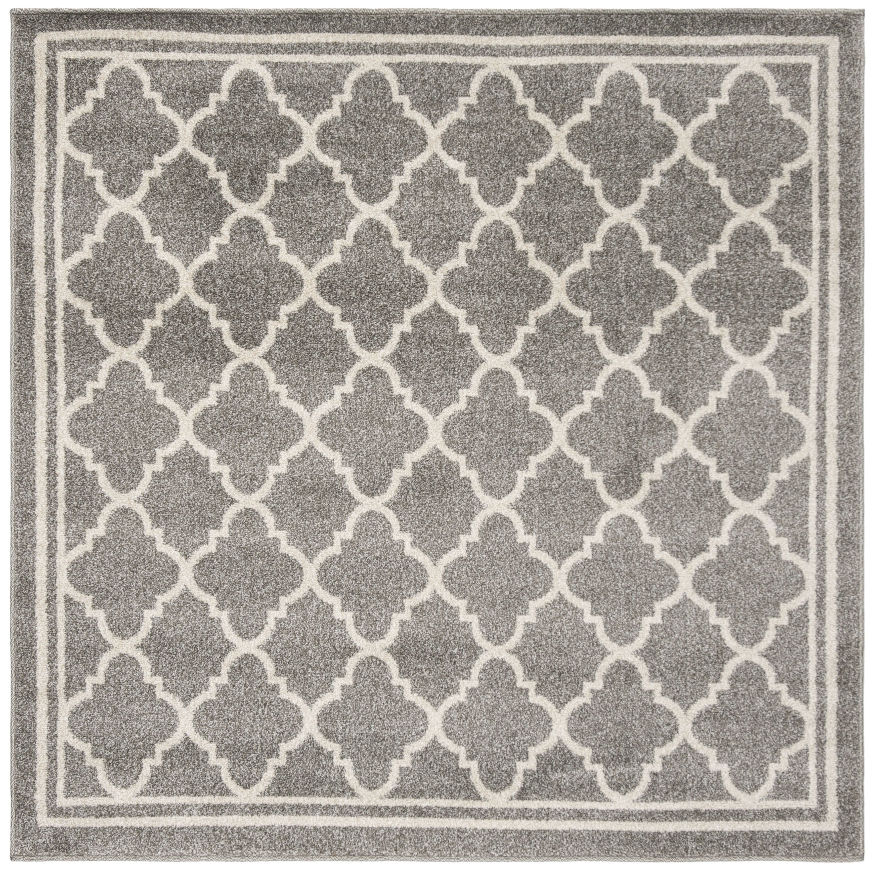 Reversible Dark Grey/Beige Geometric Synthetic 5' Square Rug