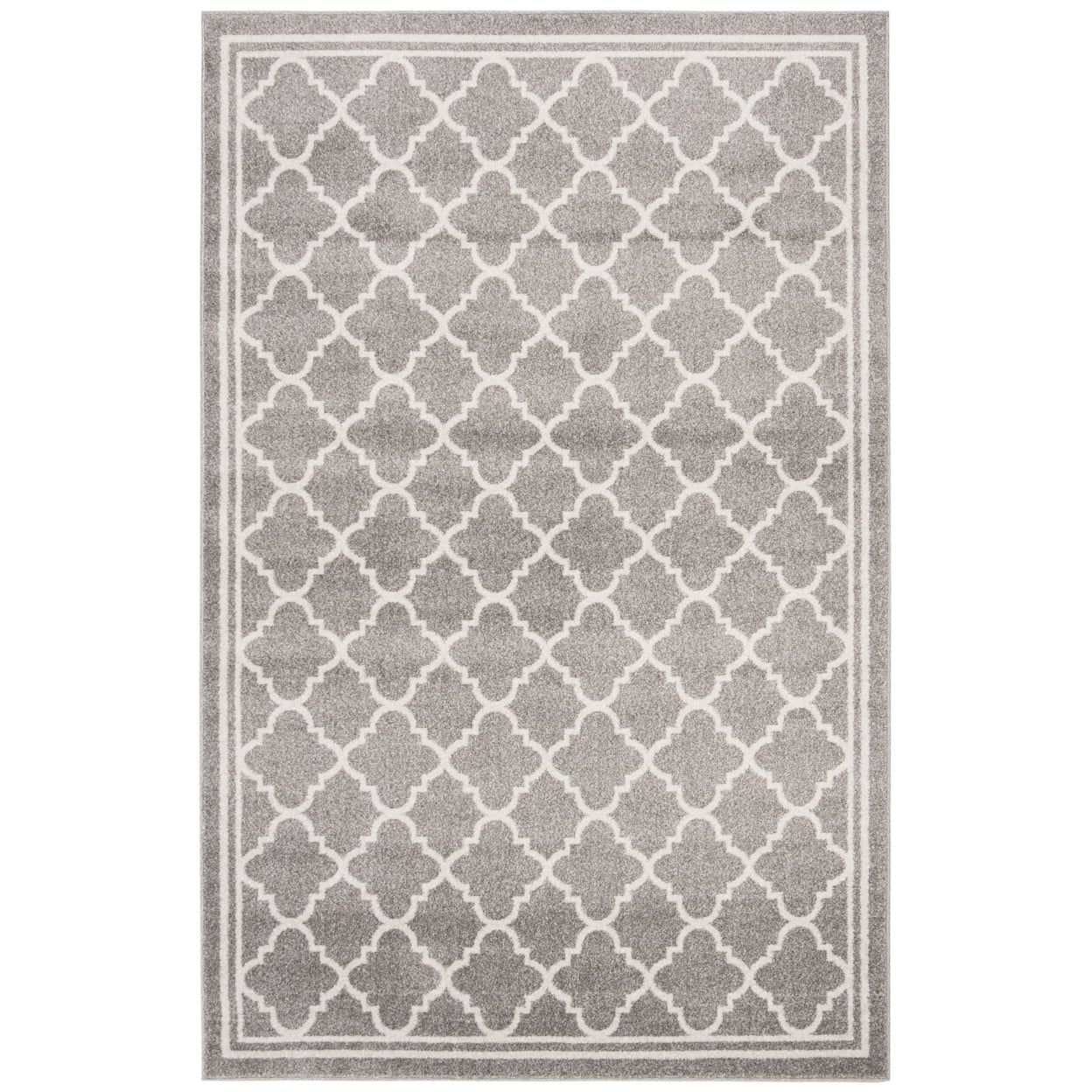 Ivory and Light Grey Geometric 5' x 8' Synthetic Area Rug