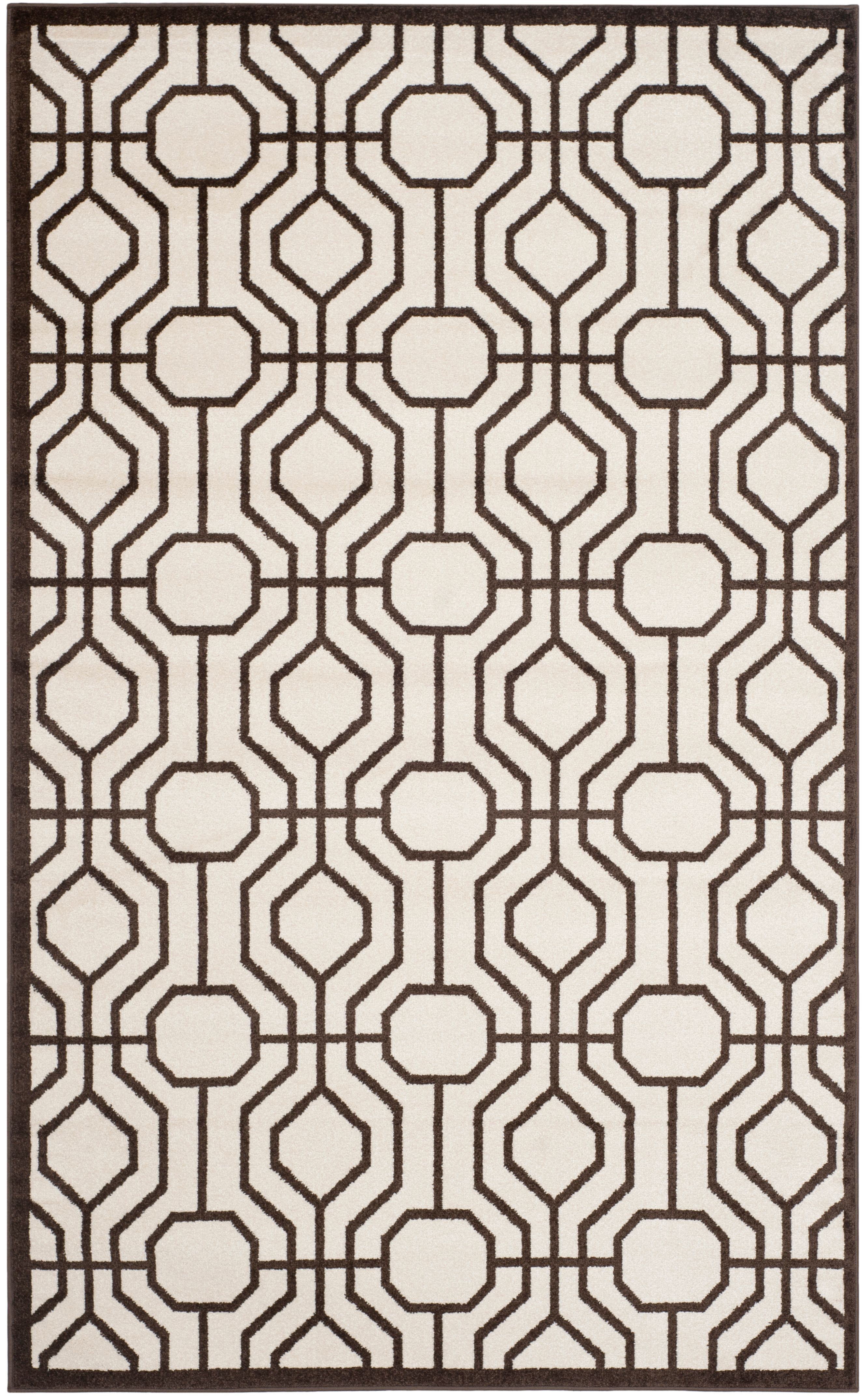 Ivory and Brown Geometric Synthetic 4' x 6' Area Rug