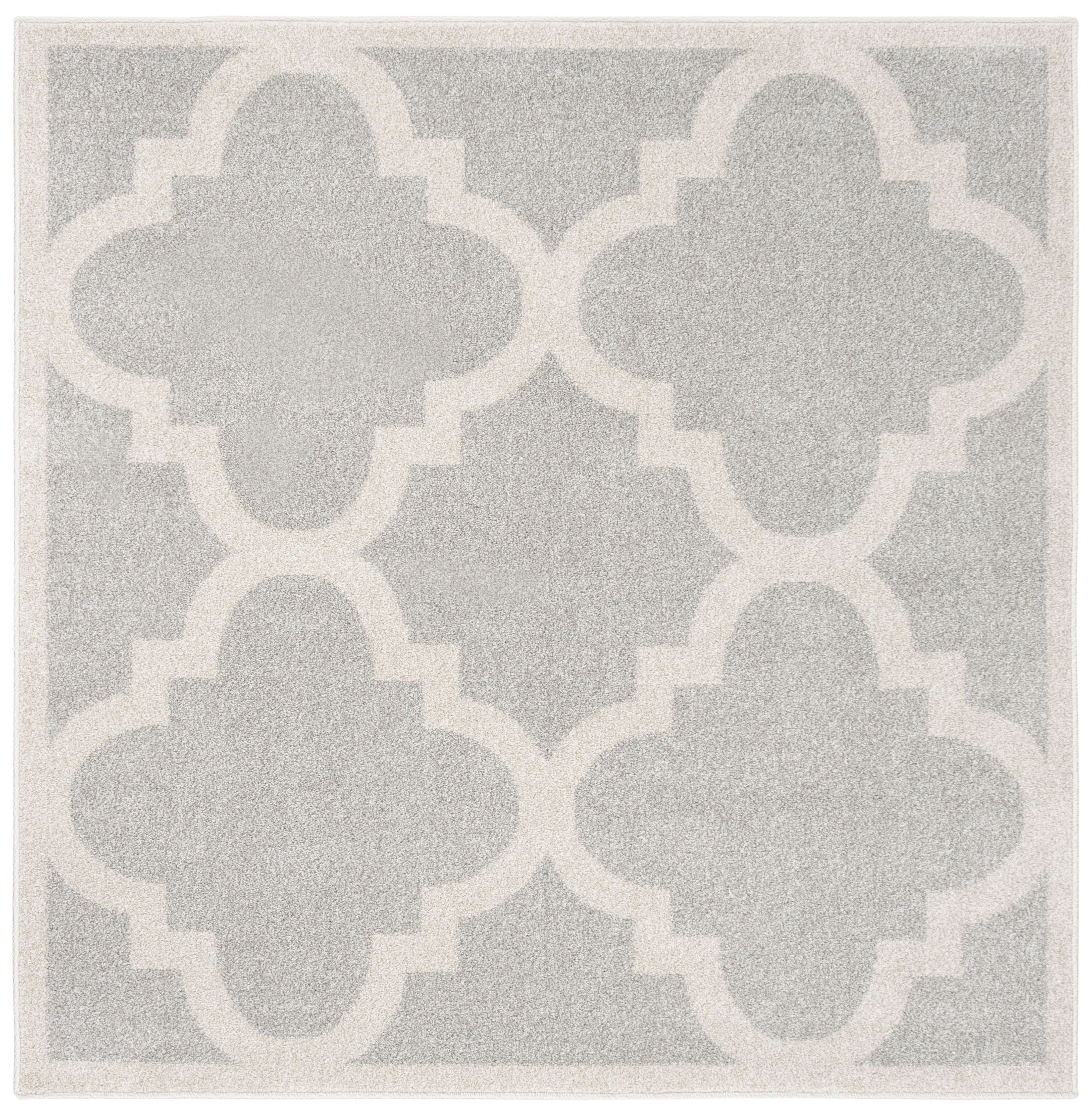 Reversible Beige and Light Grey Cotton-Blend 59" Square Rug