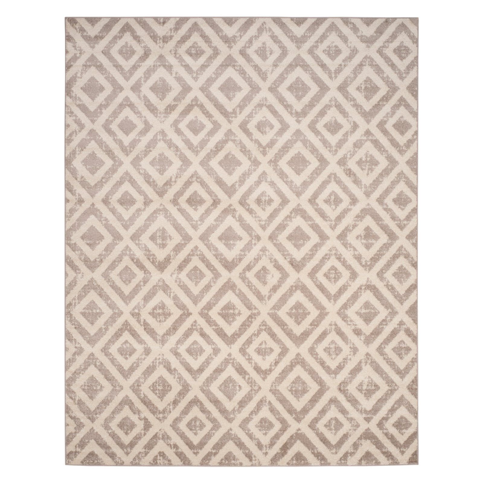 Ivory Geometric Easy-Care 10' x 14' Synthetic Area Rug