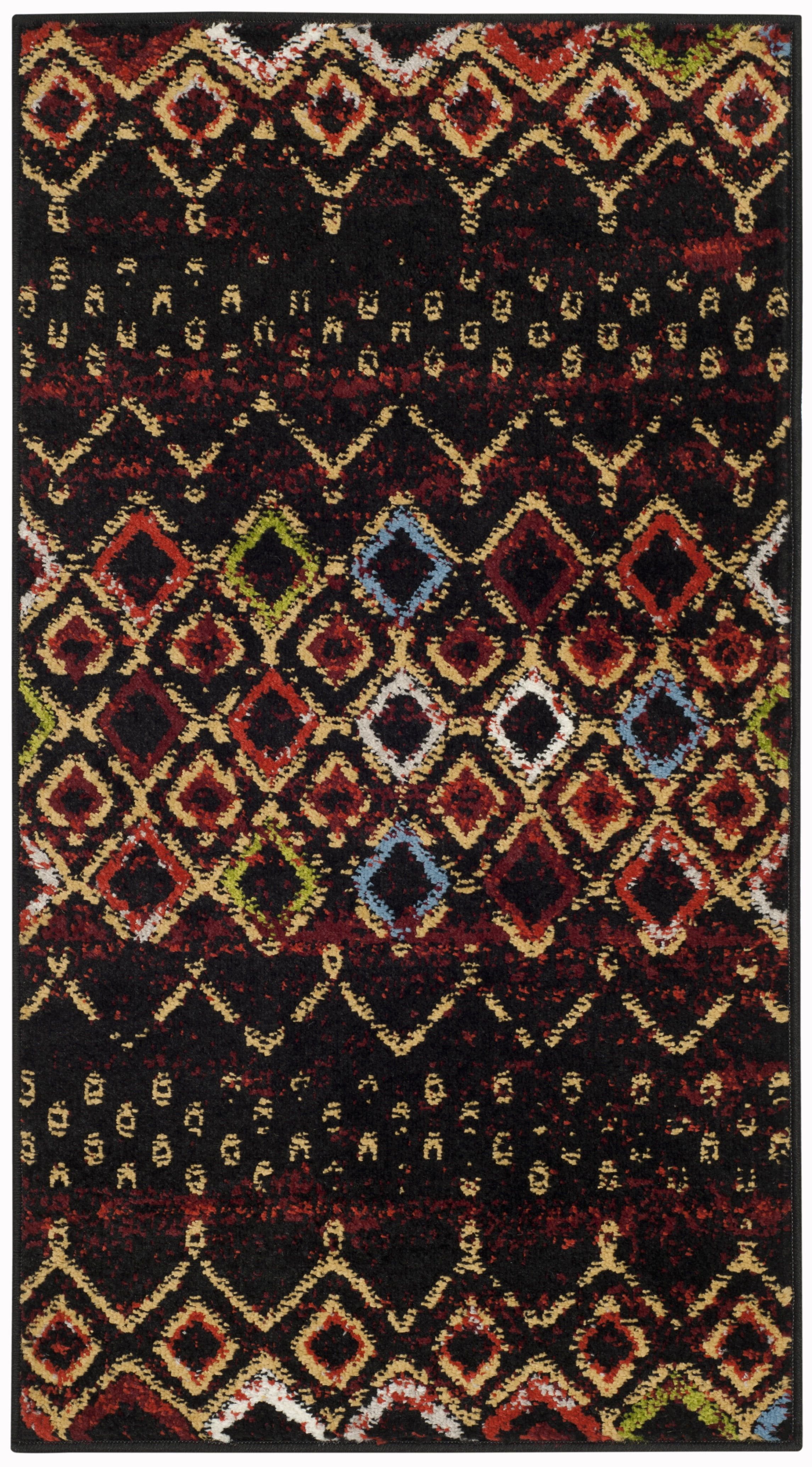 Black Multi Geometric Synthetic Stain-Resistant Area Rug 2'3" x 4'