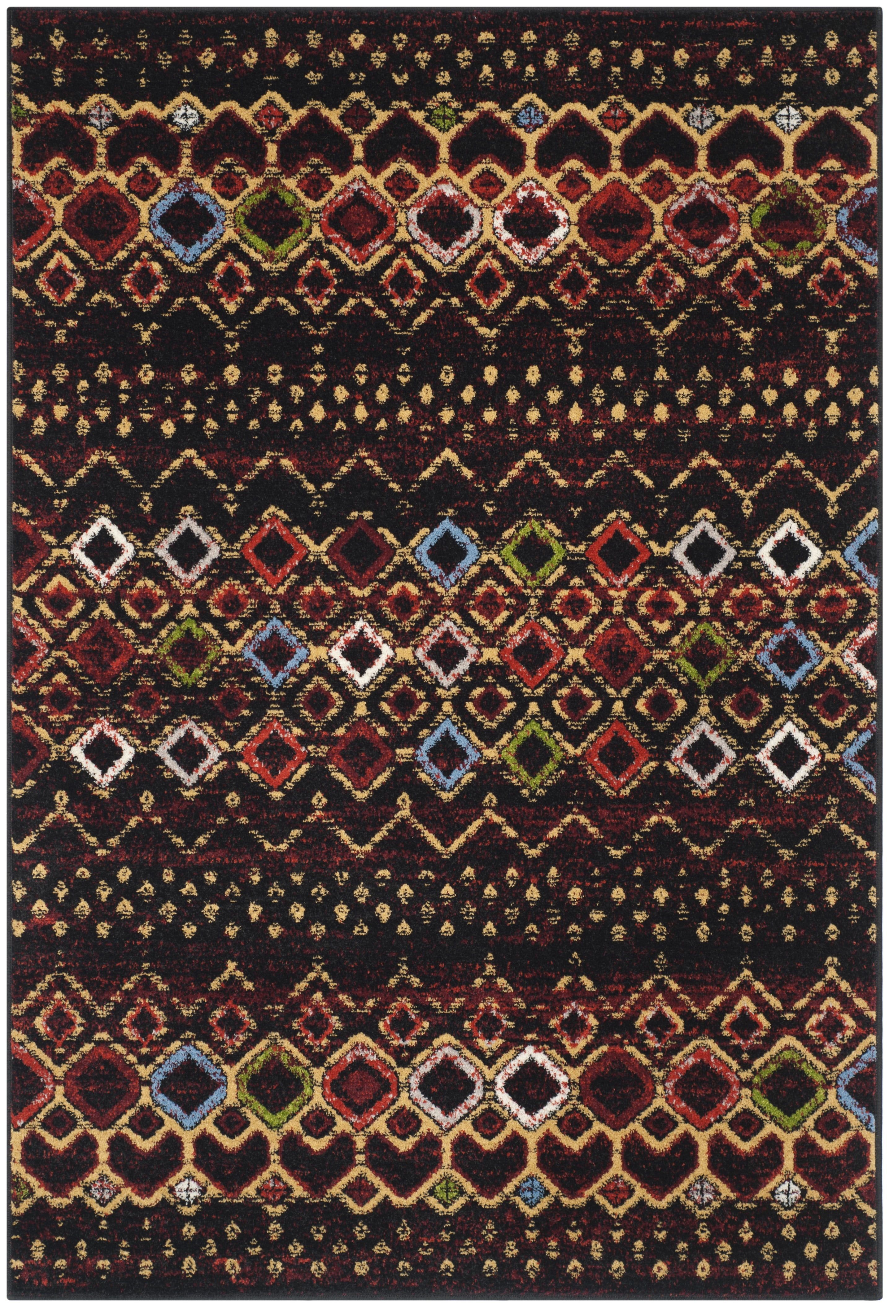 Black Multi Geometric Synthetic 4' x 6' Area Rug