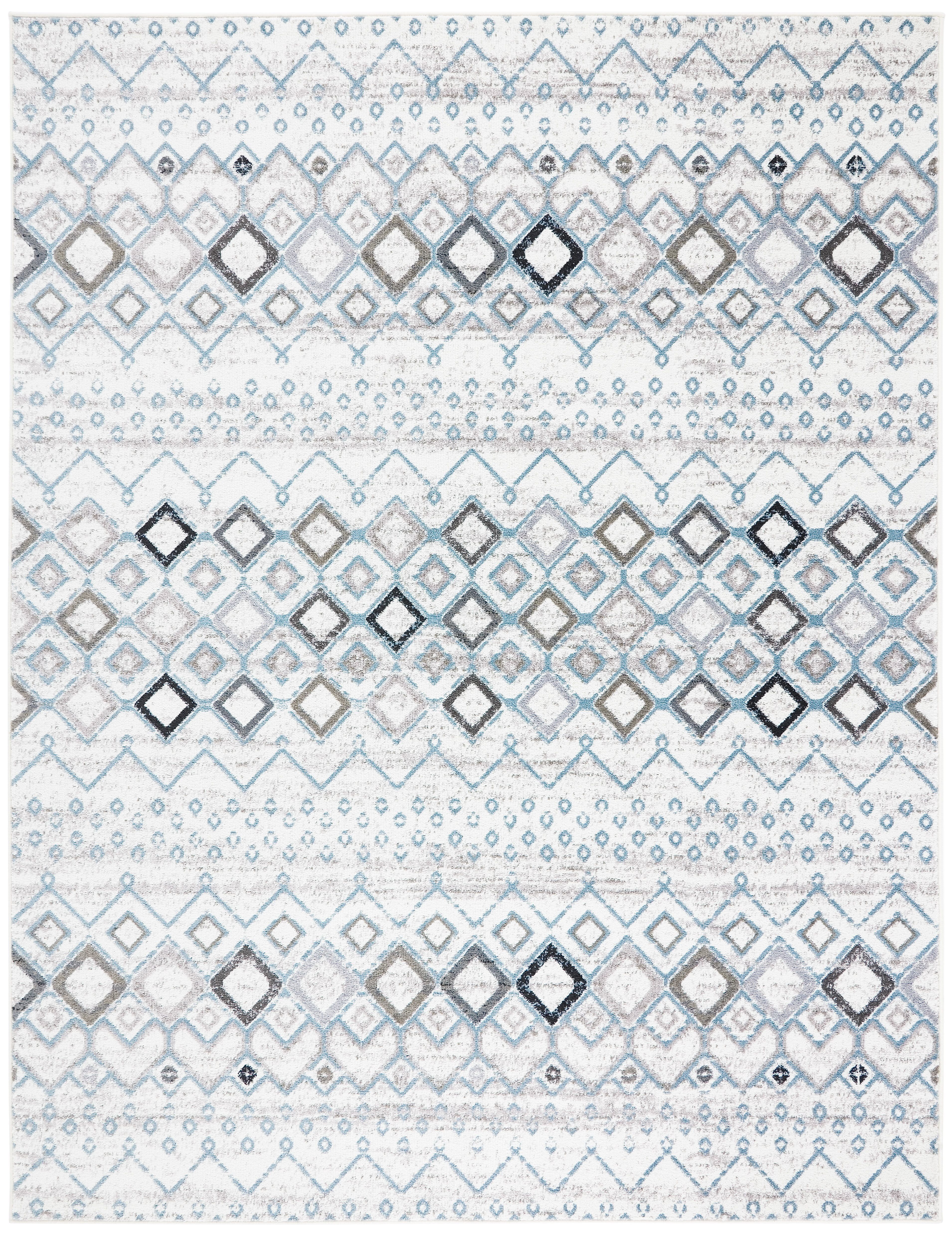 Ivory and Grey Geometric 10' x 14' Synthetic Area Rug