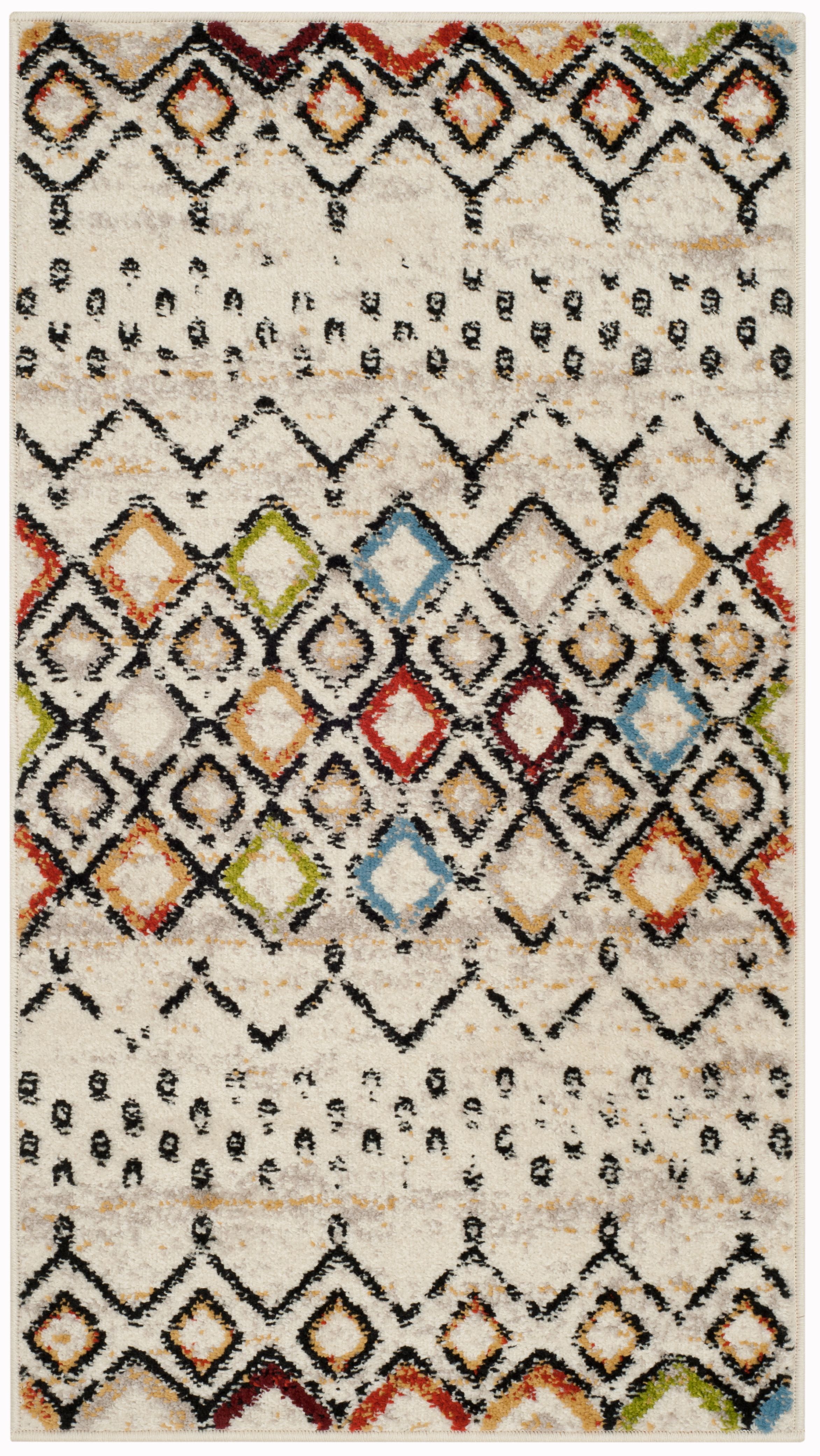 Ivory Multicolor Geometric 5' x 7' Stain-Resistant Area Rug