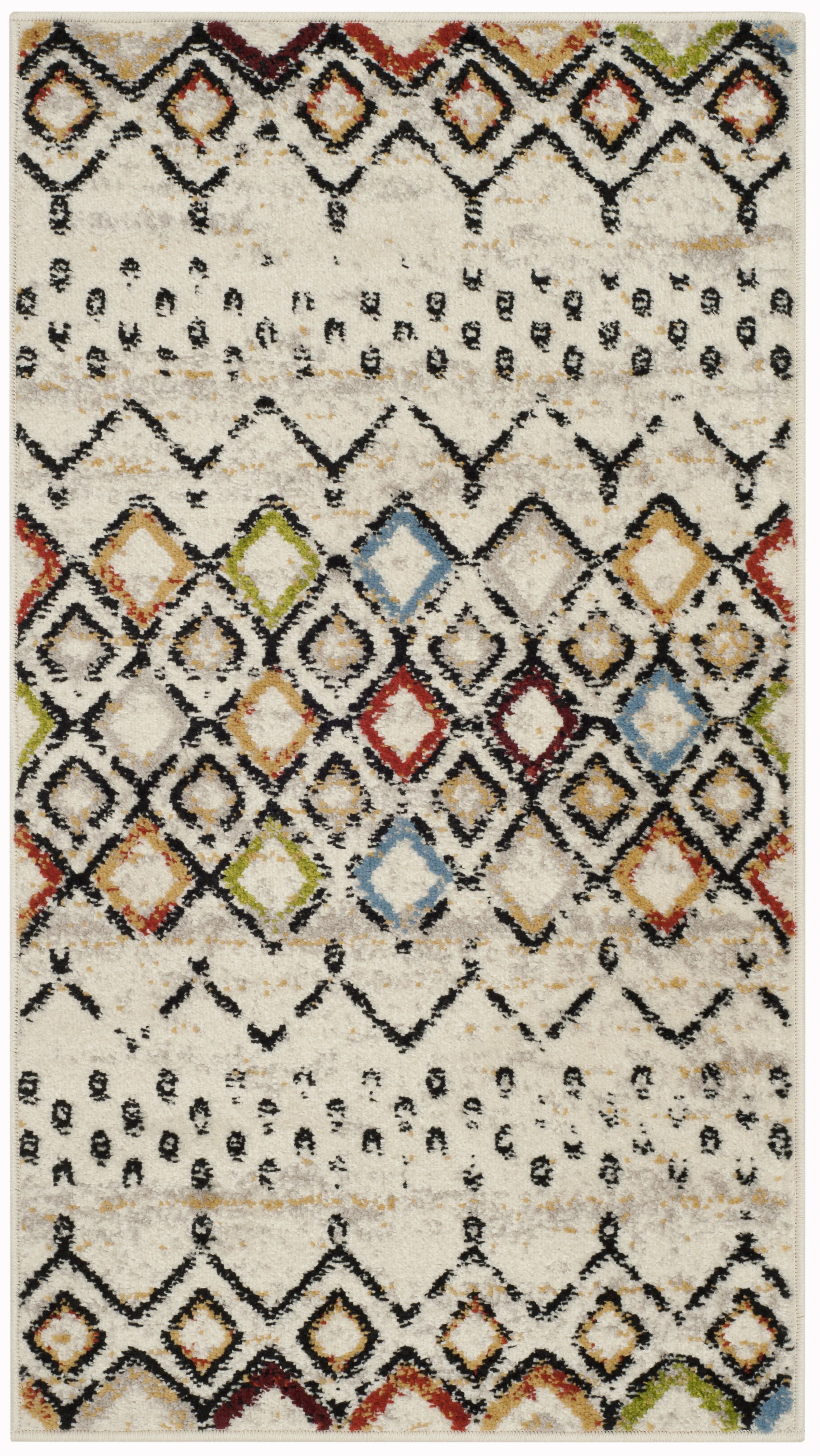 Ivory Multicolor Geometric 5' x 7' Stain-Resistant Area Rug