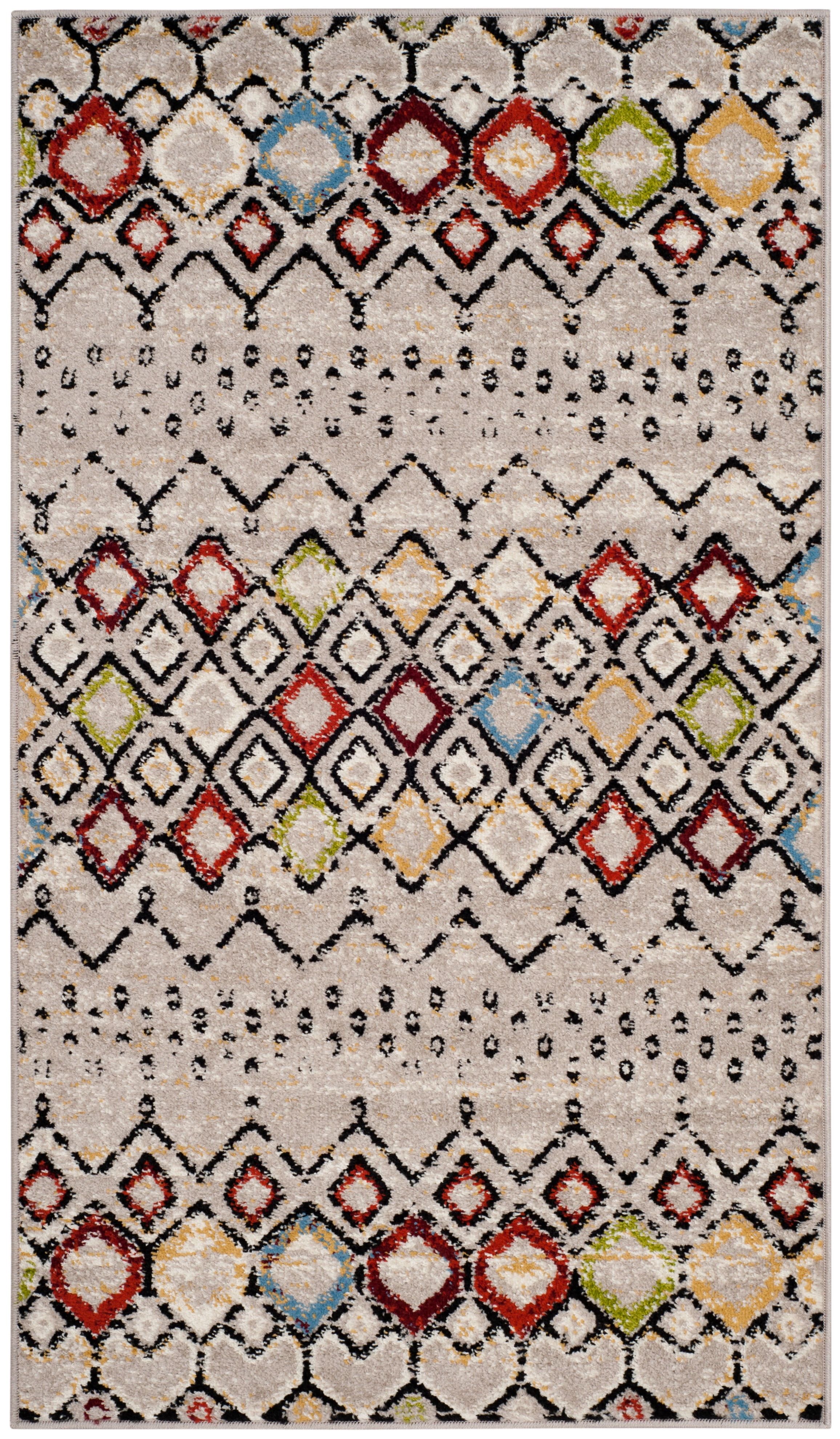 Light Grey Multicolor Geometric Low Pile Area Rug